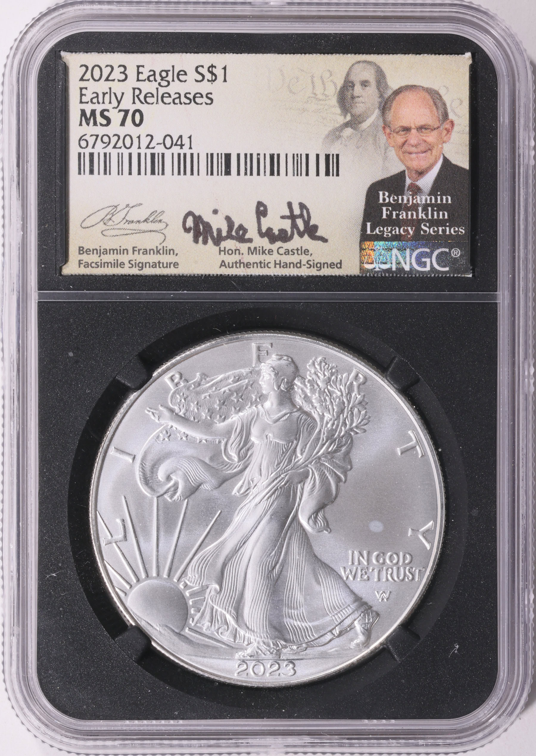 NGC社最高鑑定★2020年フランス銀貨★モンサンミシェル★PF70UC FR 2023 $1 Silver Eagle Early Releases NGC MS-70 (Mike Castle Signed