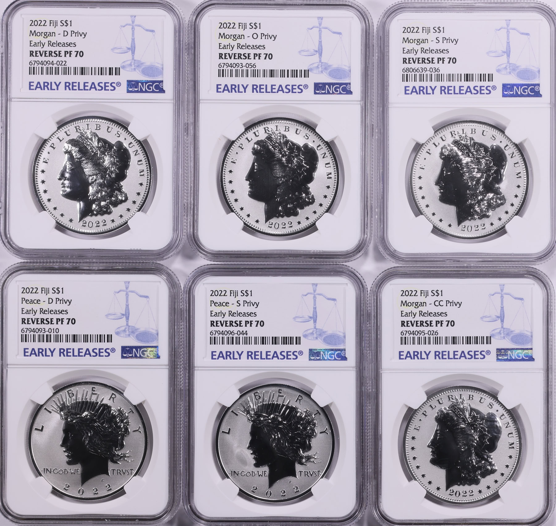 Fiji 2022-CC/D/O/S Silver Dollar Morgan and Peace Dollar Reverse