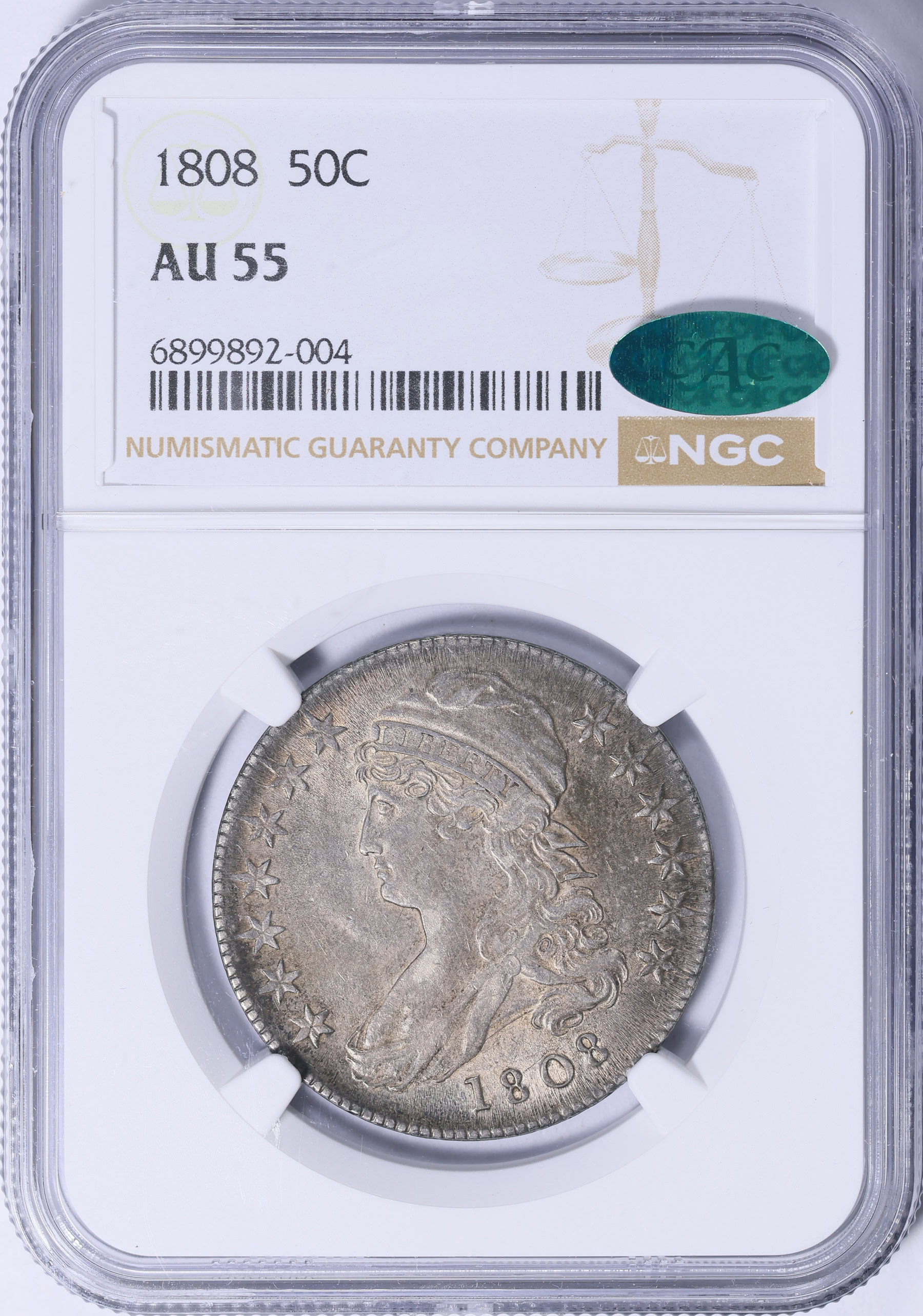 1808 Capped Bust Half Dollar NGC AU-55 (CAC Green) (Item 2121799