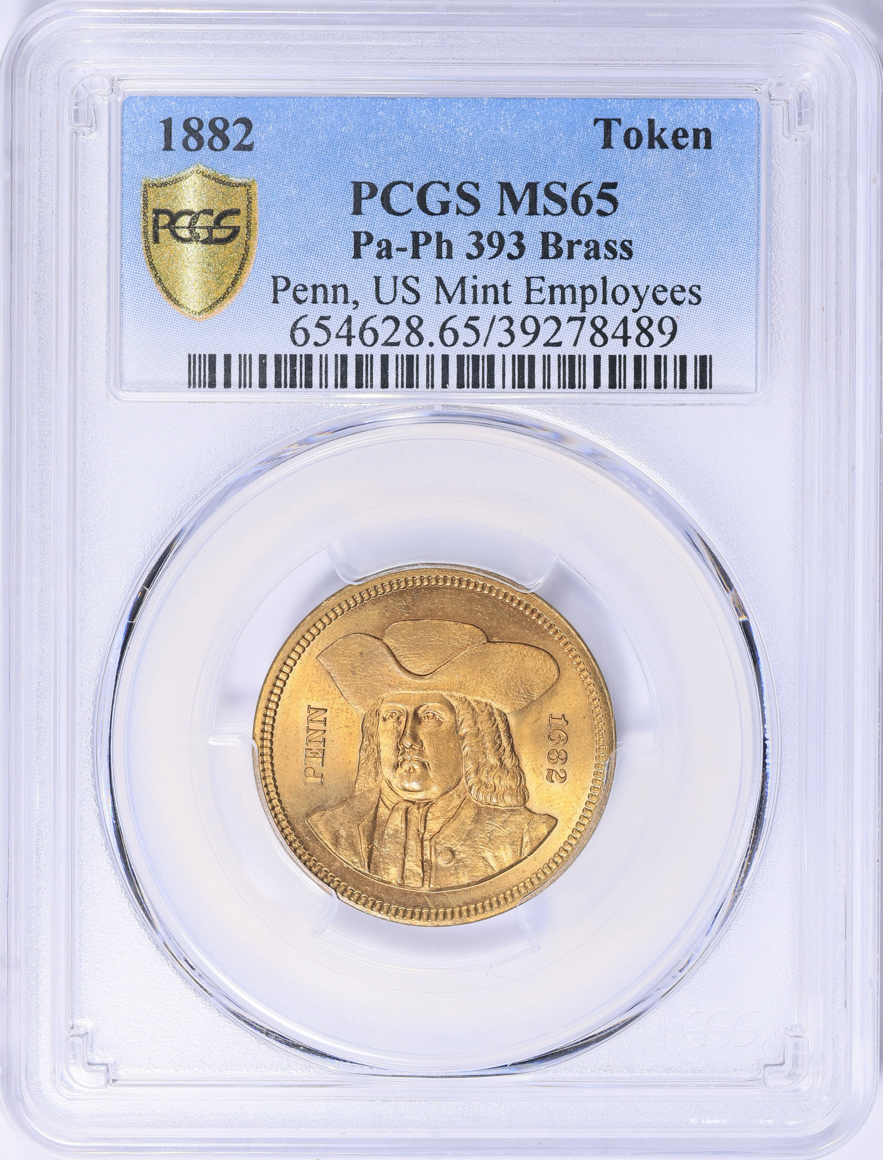 1882 Brass William Penn Pennsylvania Bicentennial US Mint Token Pa