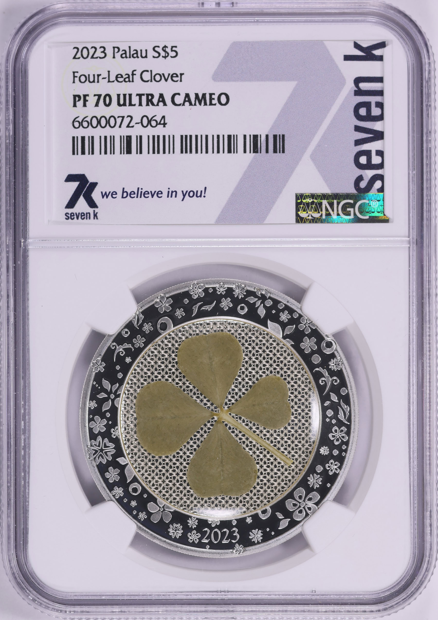 Palau 2023 Silver $5 Four Leaf Clover KM-977 NGC Proof-70 UC (ASW