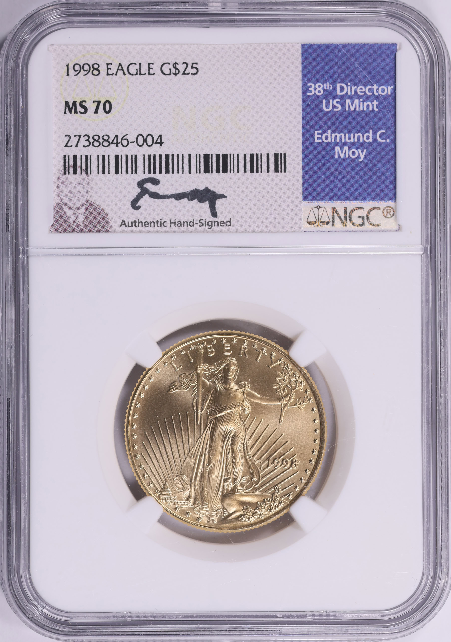 1998 $25 Half-Ounce Gold American Eagle NGC MS-70 (Moy Signed Label ...