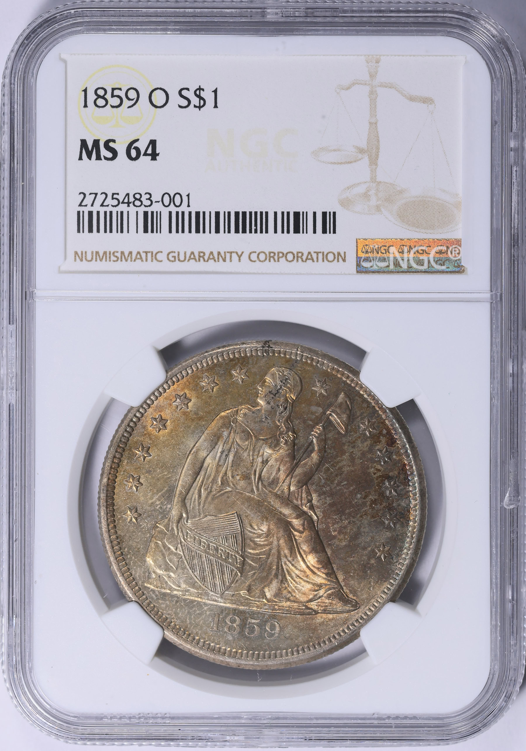 1859-O Seated Liberty Silver Dollar NGC MS-64 (Toned) (Item