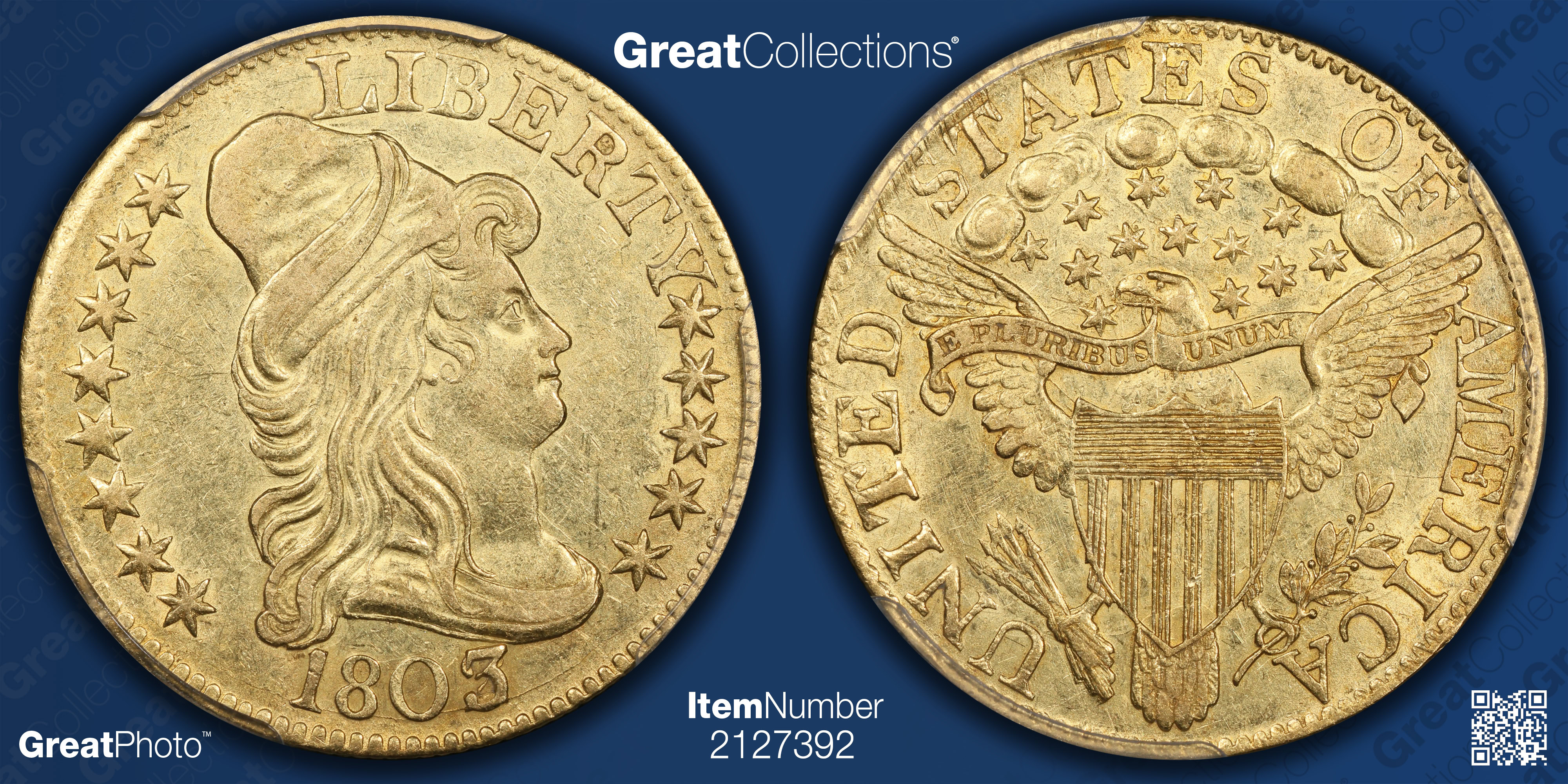 1803/2 Capped Bust Right Gold Half Eagle PCGS AU-55 (Item 2127392