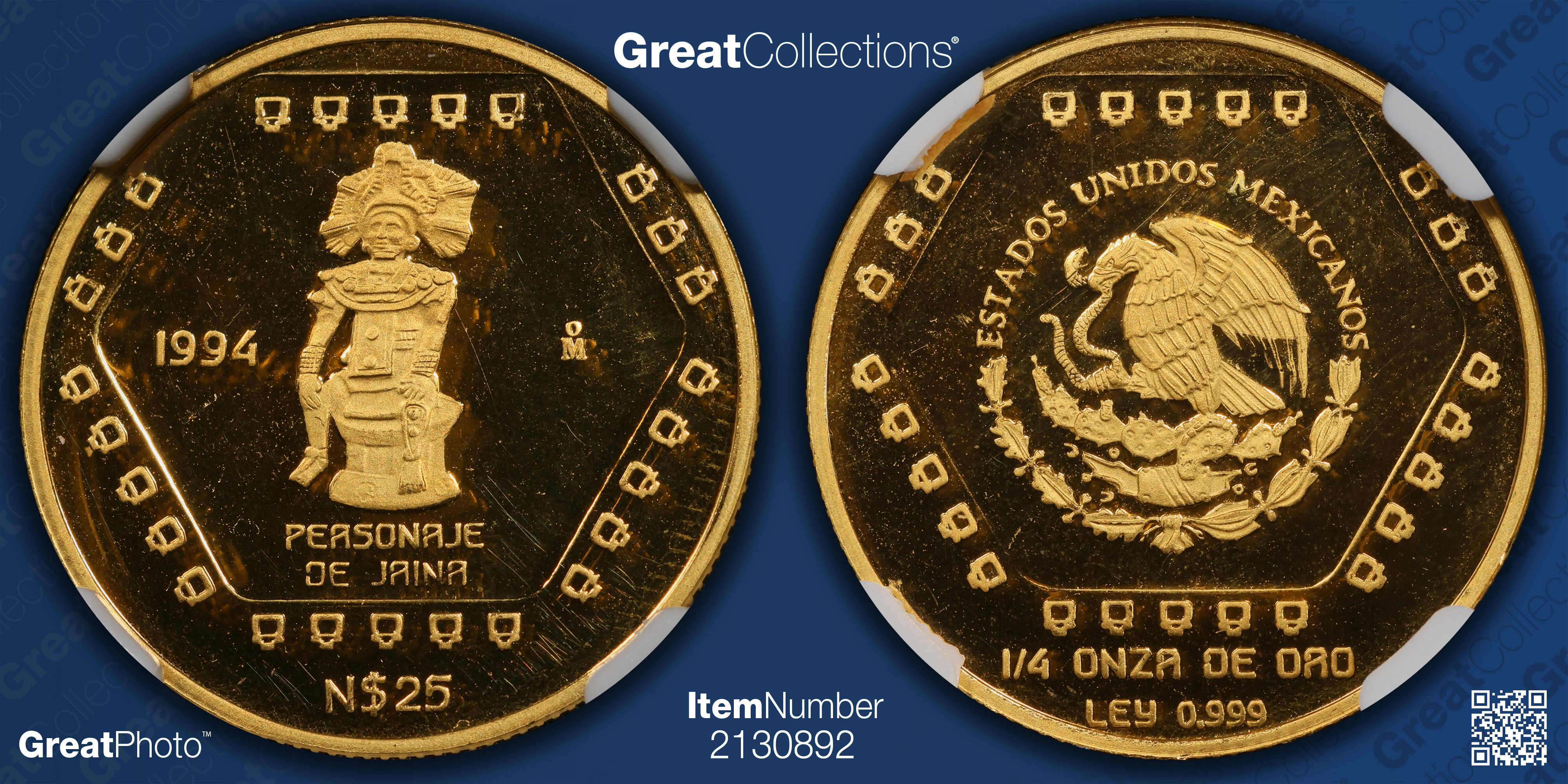 Mexico 1994-Mo Gold 25 Pesos Mayan Series Personaje de Jaina KM
