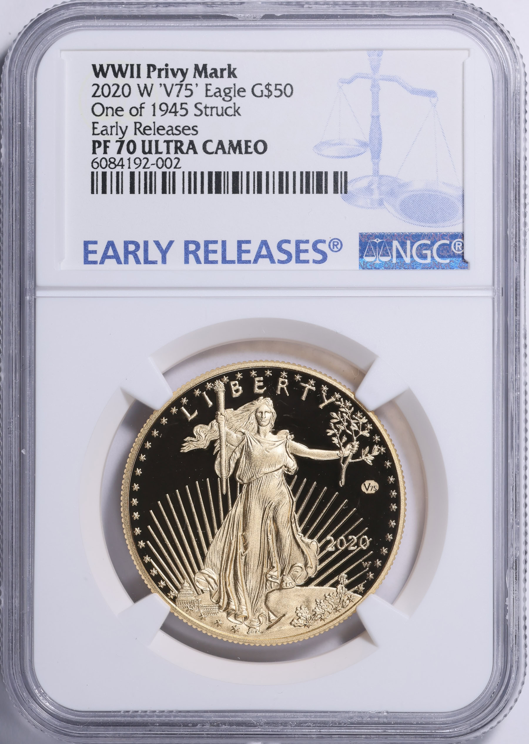 2020-W $50 One-Ounce Gold American Eagle V75 Privy 1 of 1945