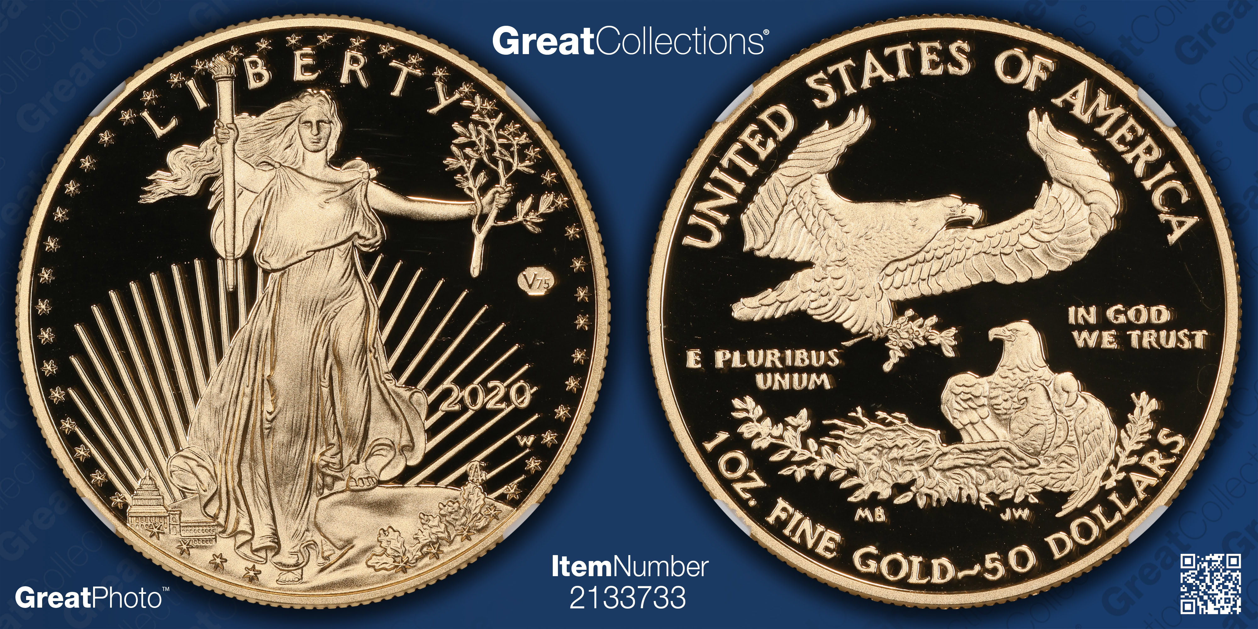 2020-W $50 One-Ounce Gold American Eagle V75 Privy 1 of 1945