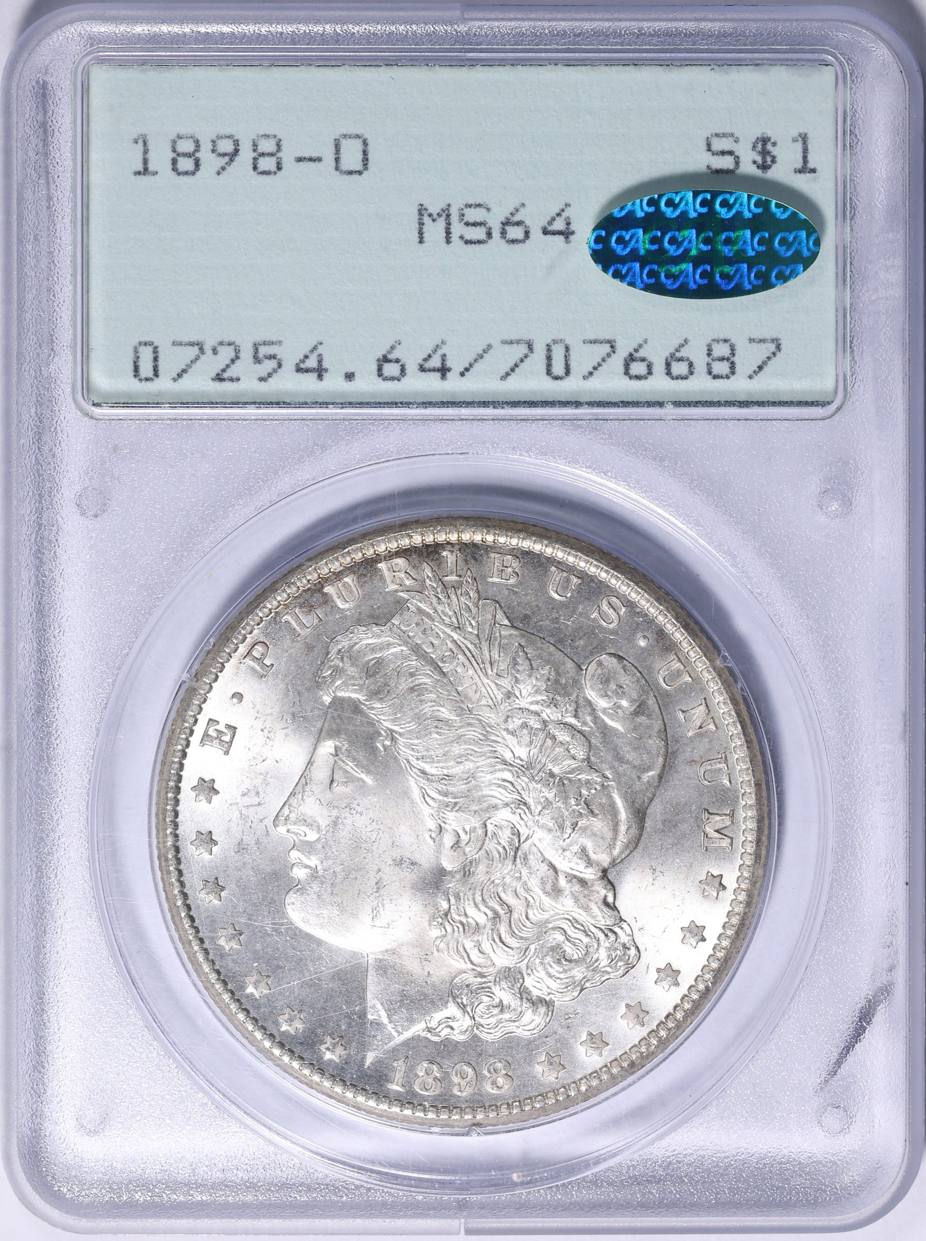 1898-O Morgan Silver Dollar PCGS MS-64 (CAC Green) OGH (1st Gen