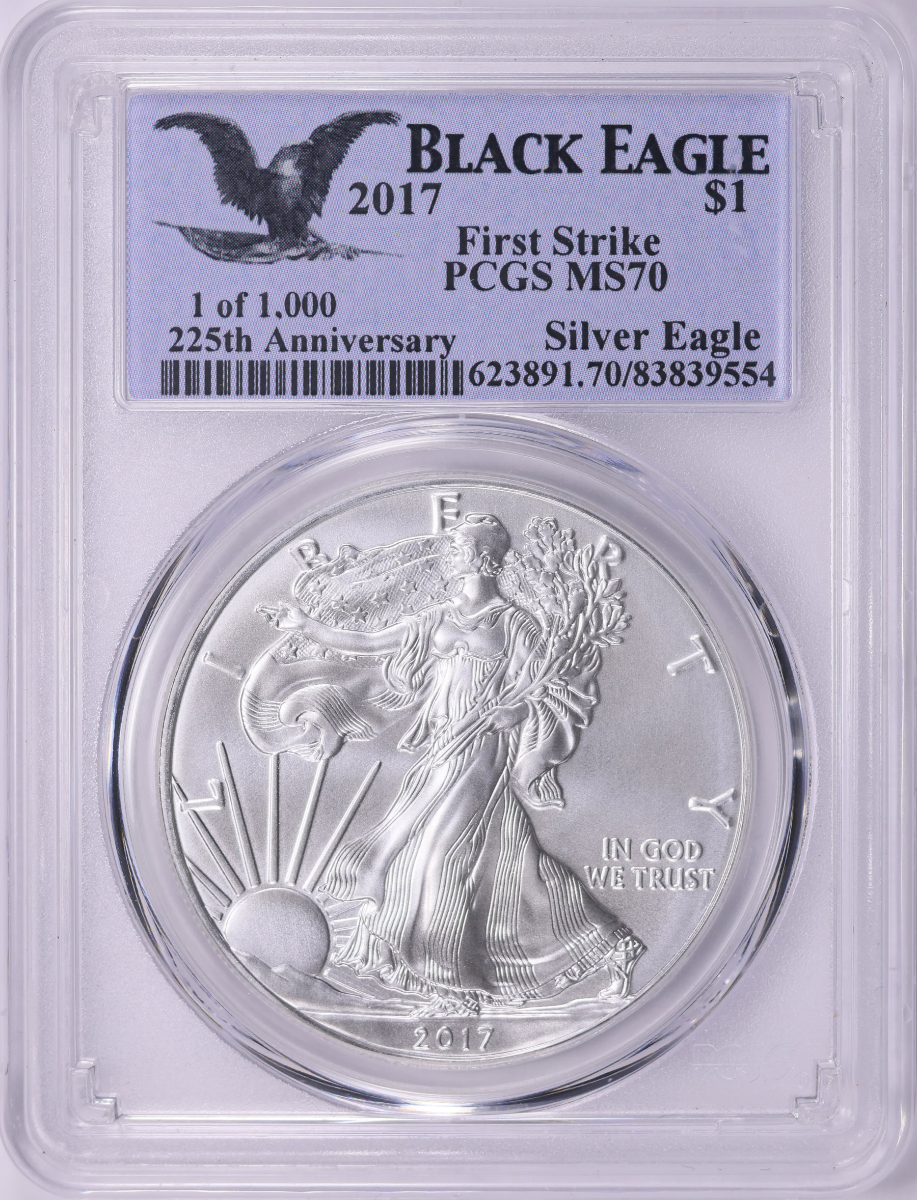 2017 $1 Silver Eagle First Strike PCGS MS-70 (Black Eagle Label