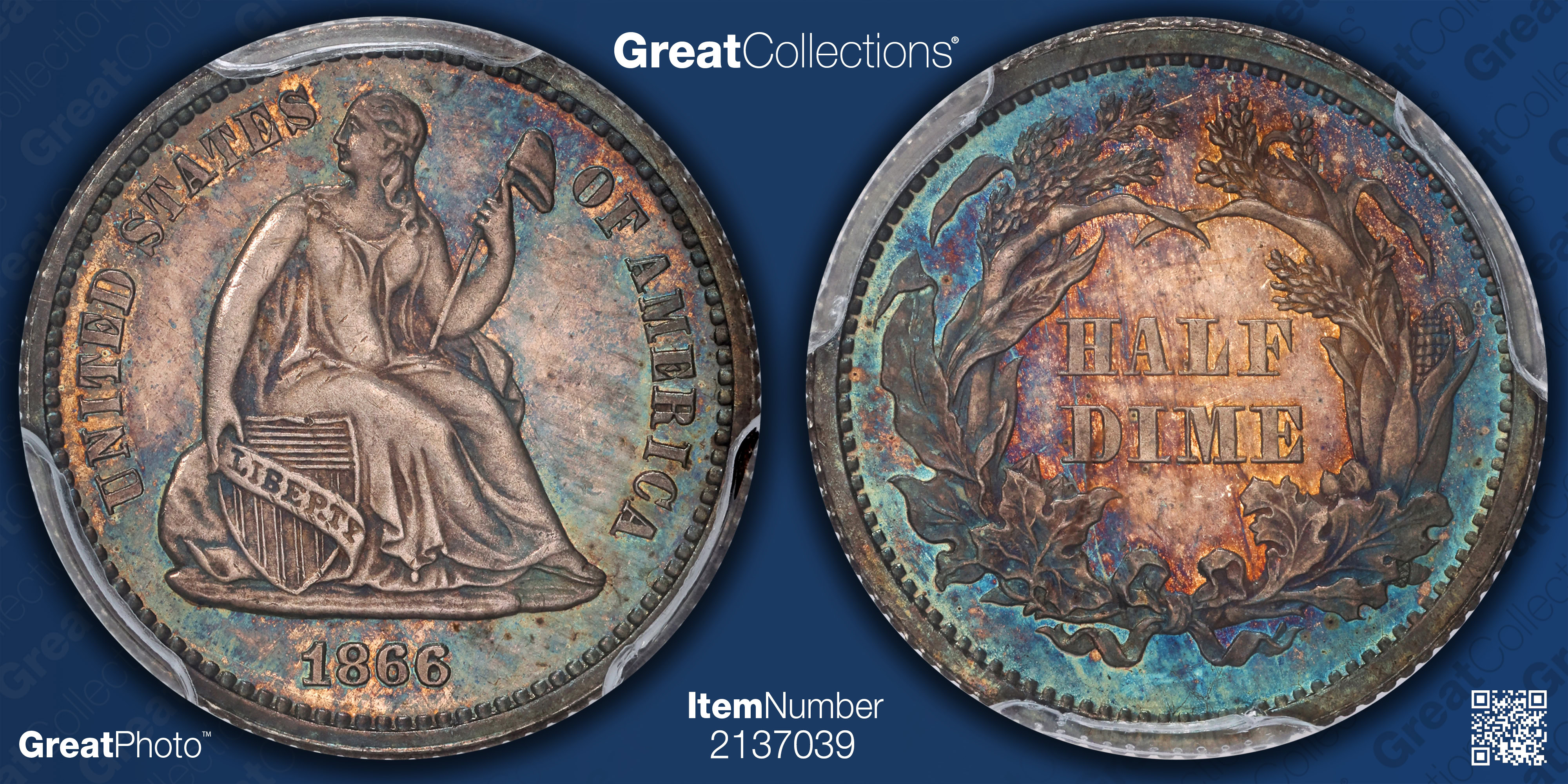 1866 Seated Liberty Half Dime PCGS Proof-64 (Toned) (Item 2137039 ...