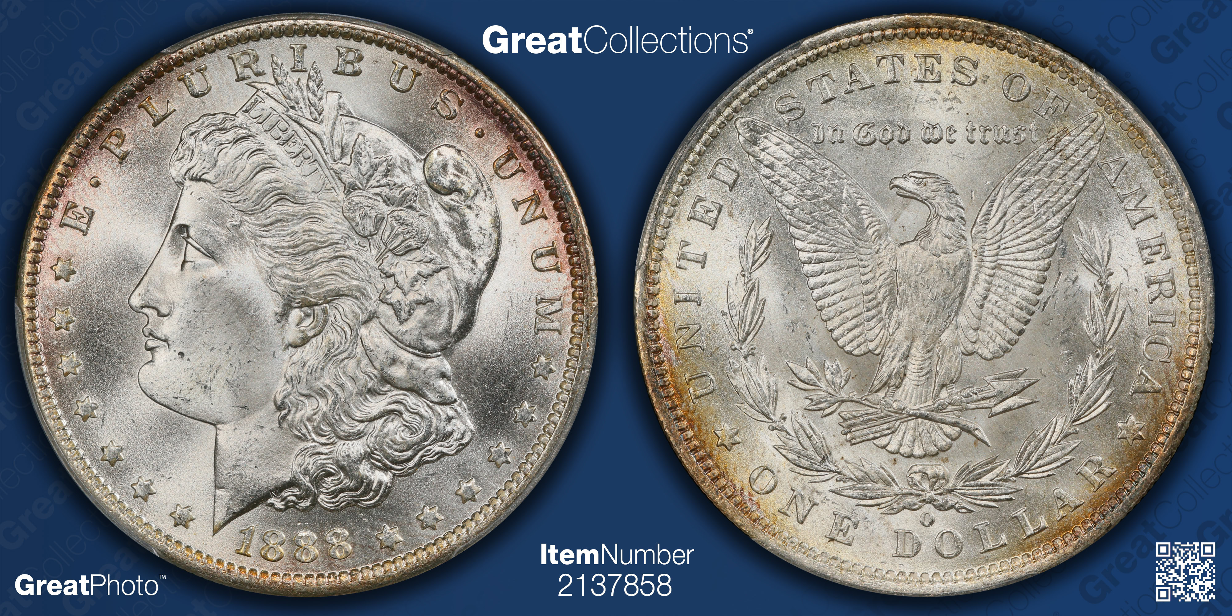 1888-O Morgan Silver Dollar PCGS MS-66+ (CAC Green), 1986 $50 One