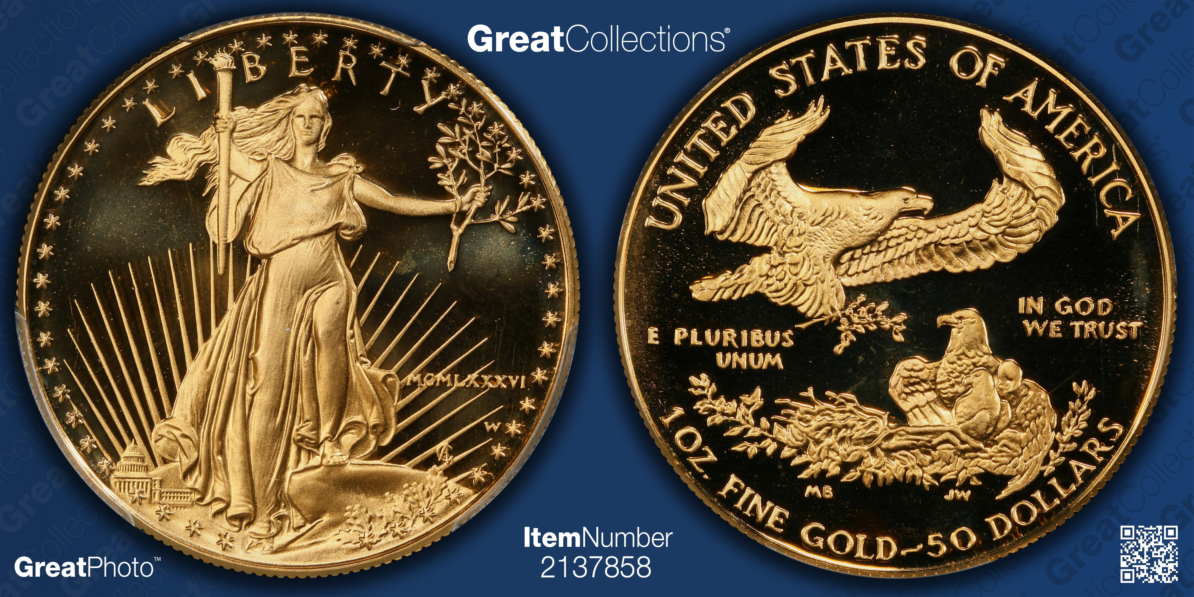 1888-O Morgan Silver Dollar PCGS MS-66+ (CAC Green), 1986 $50 One