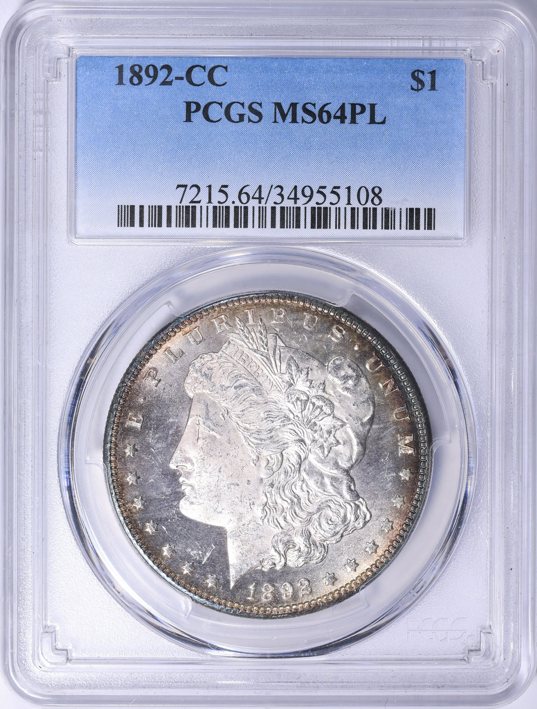 1892-CC Morgan Silver Dollar PCGS MS-64 PL (Toned) (Item 2137870