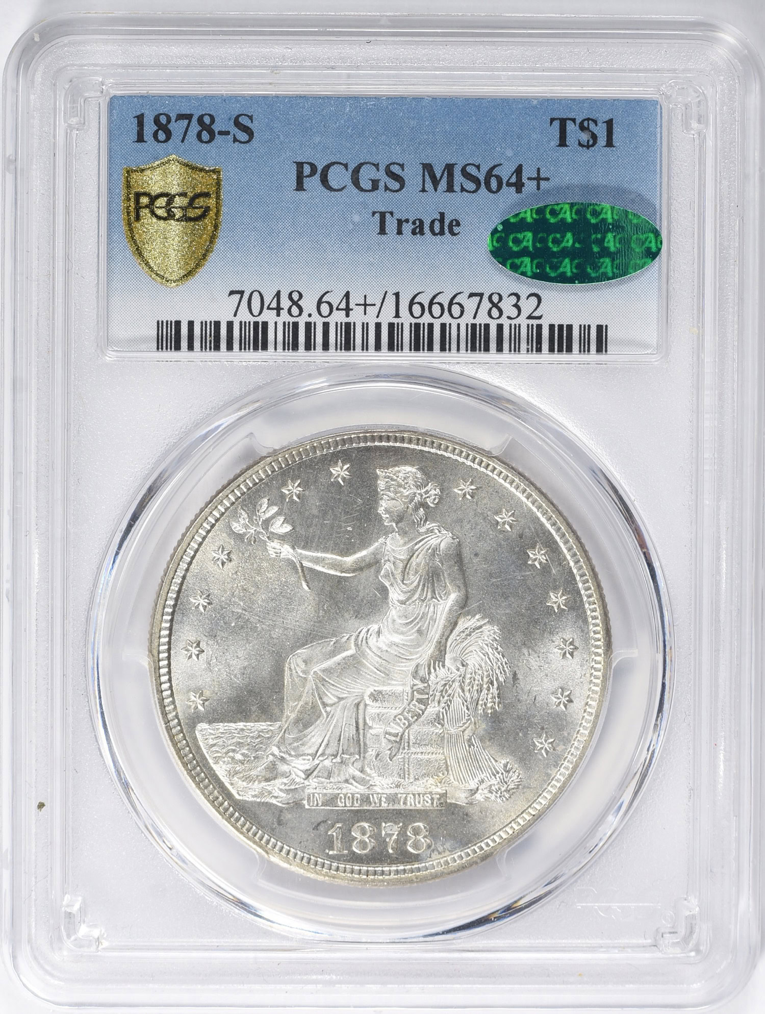 1878-S Trade Silver Dollar PCGS MS-64+ (CAC Green) (Item 2139313