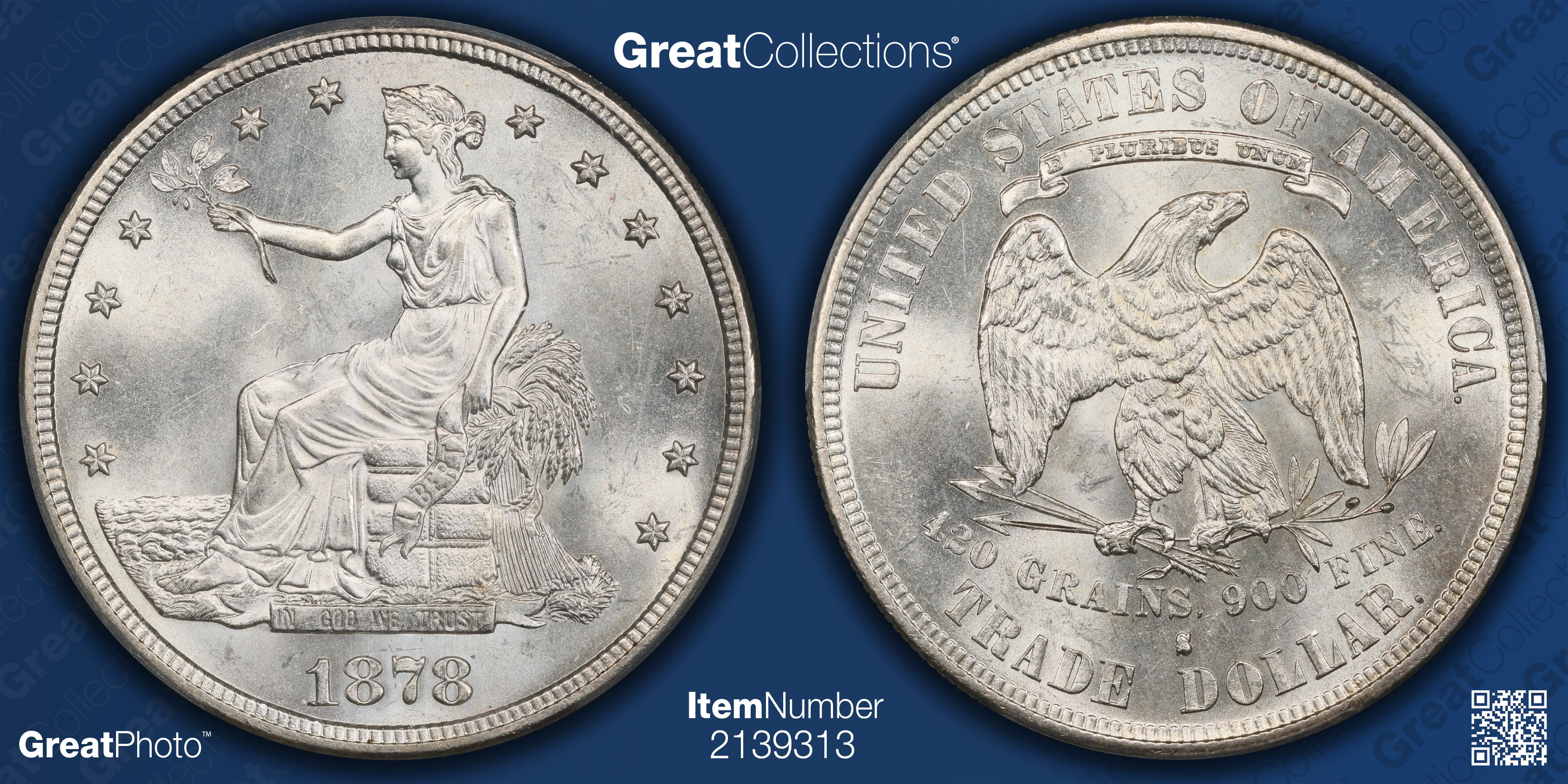 1878-S Trade Silver Dollar PCGS MS-64+ (CAC Green) (Item 2139313