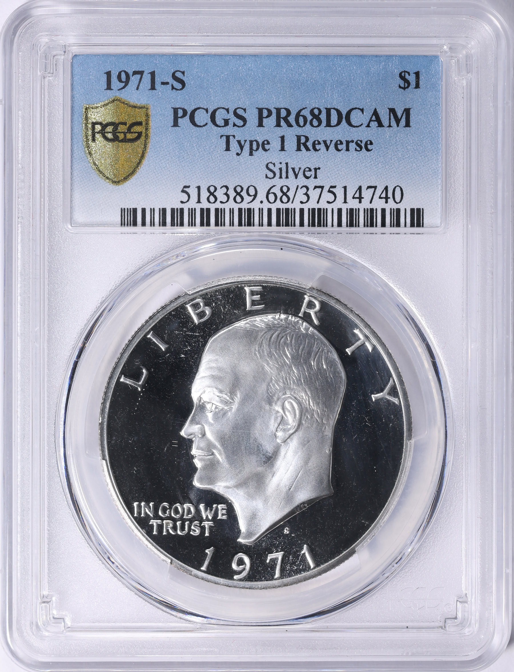 1971-S Eisenhower Dollar Type 1 Reverse Silver PCGS Proof-68 DCAM