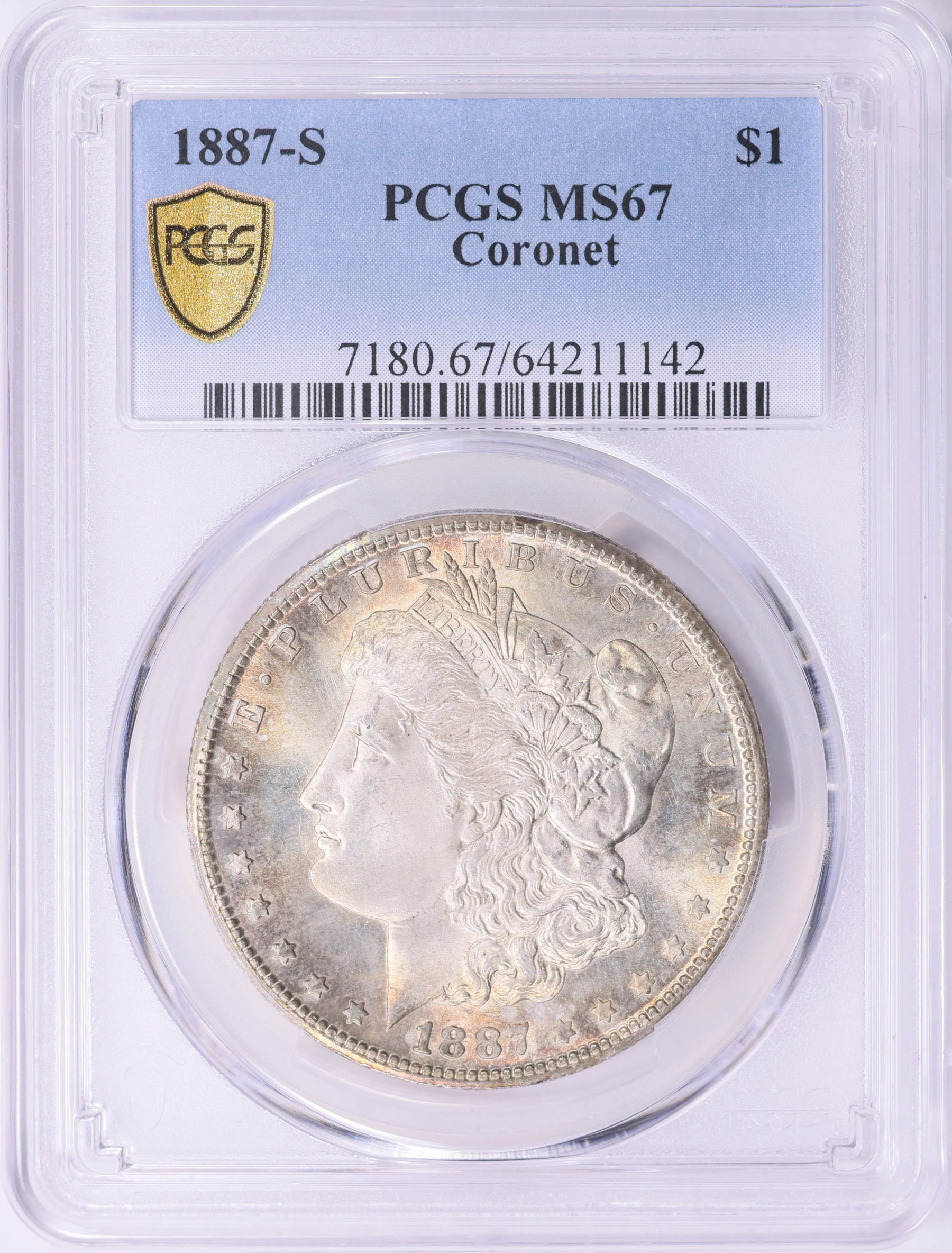 1887-S Morgan Silver Dollar PCGS MS-67 (Toned) (Coronet Collection
