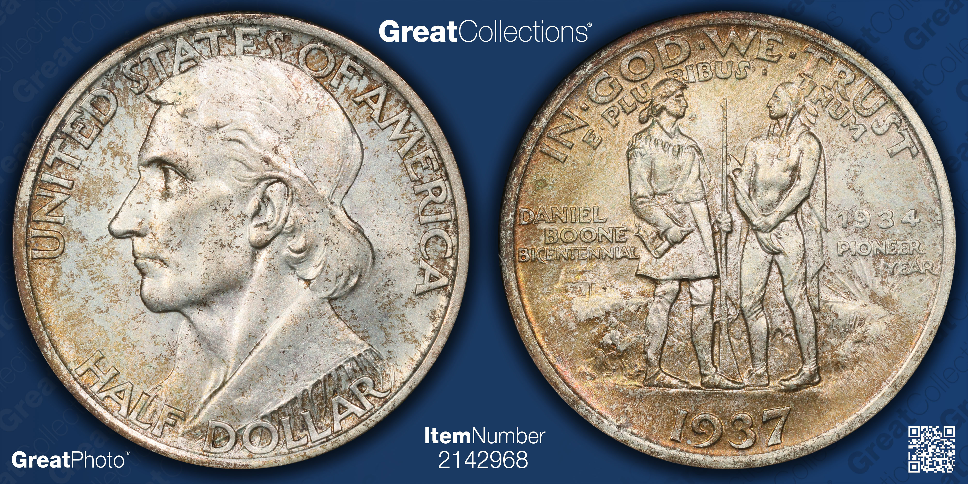 1937-S Daniel Boone Bicentennial Half Dollar NGC MS-65 (CAC Green