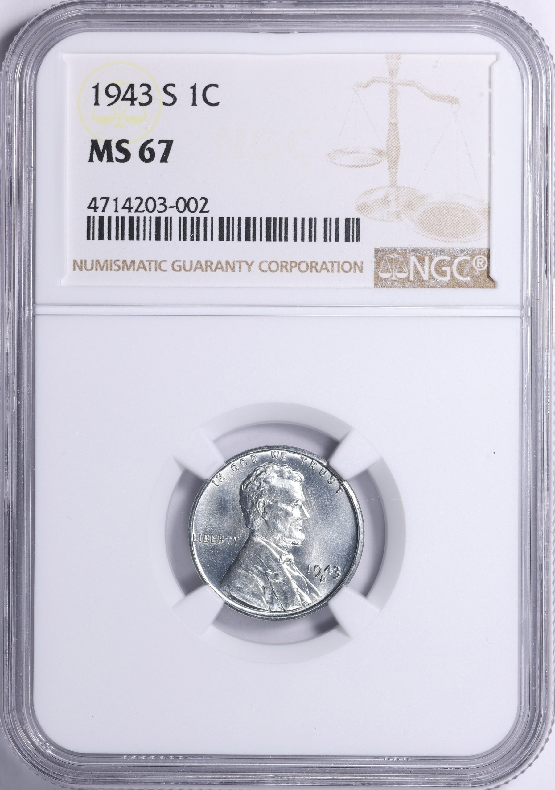 1943-S Lincoln Cent NGC MS-67 (Item 2143085) | GreatCollections