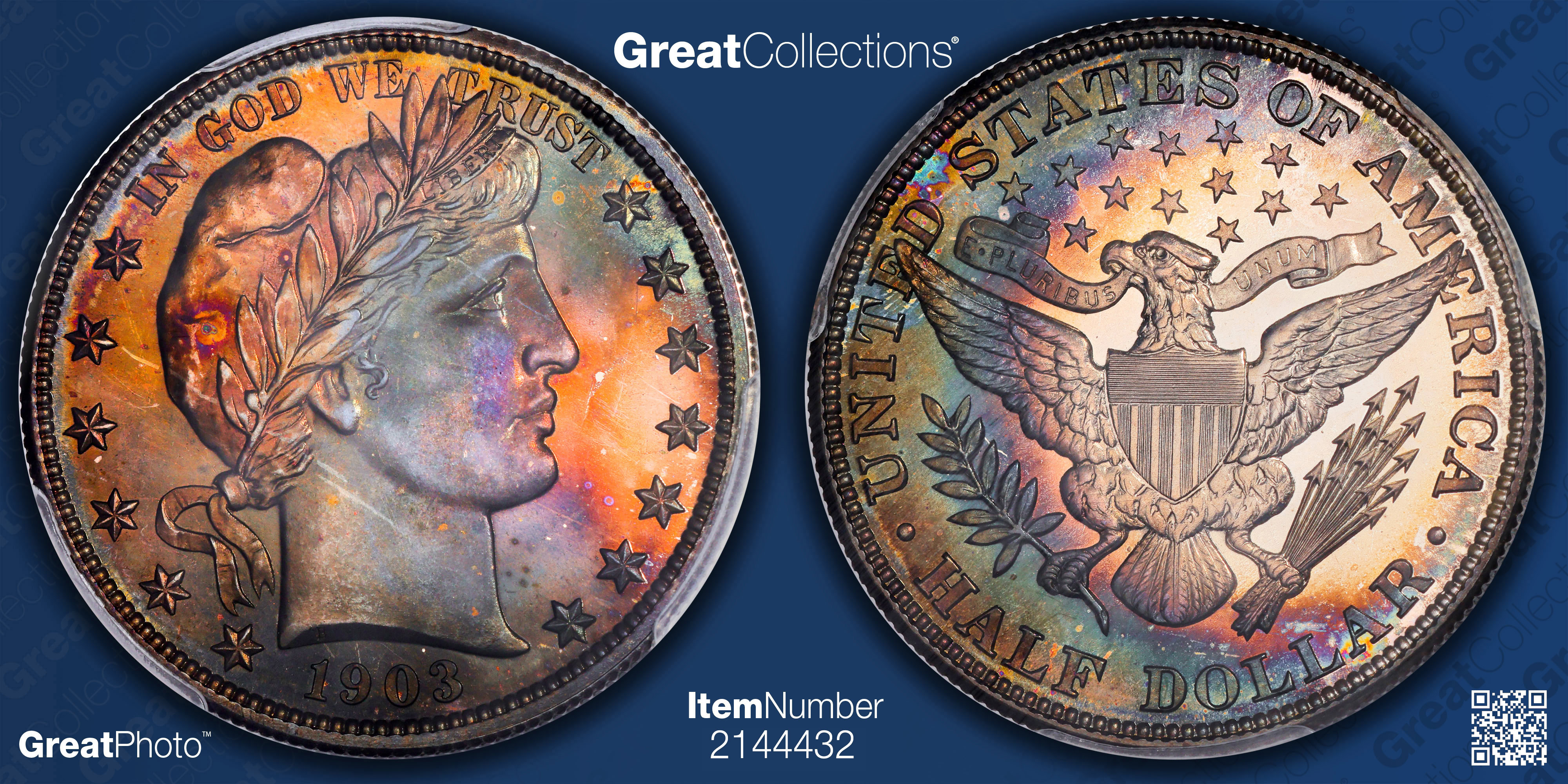 珍品❗️1818年 スペイン Calico-198 Jubia 銅貨PCGS認定 1903 Barber Half Dollar PCGS Proof-67+ (CAC Green) (Toned) (Denali