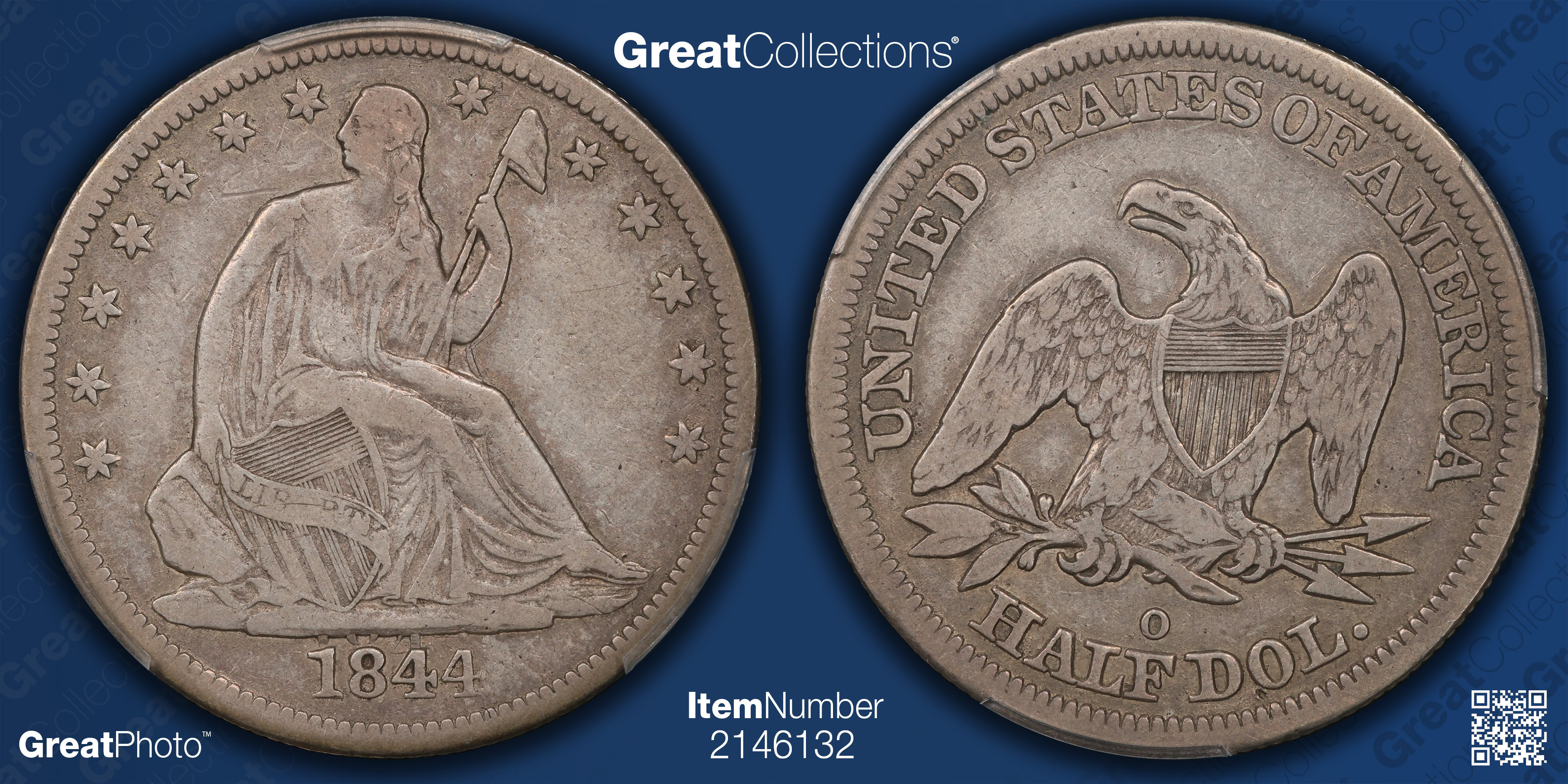 1844-O Seated Liberty Half Dollar MPD, Doubled Date FS-301 WB-22