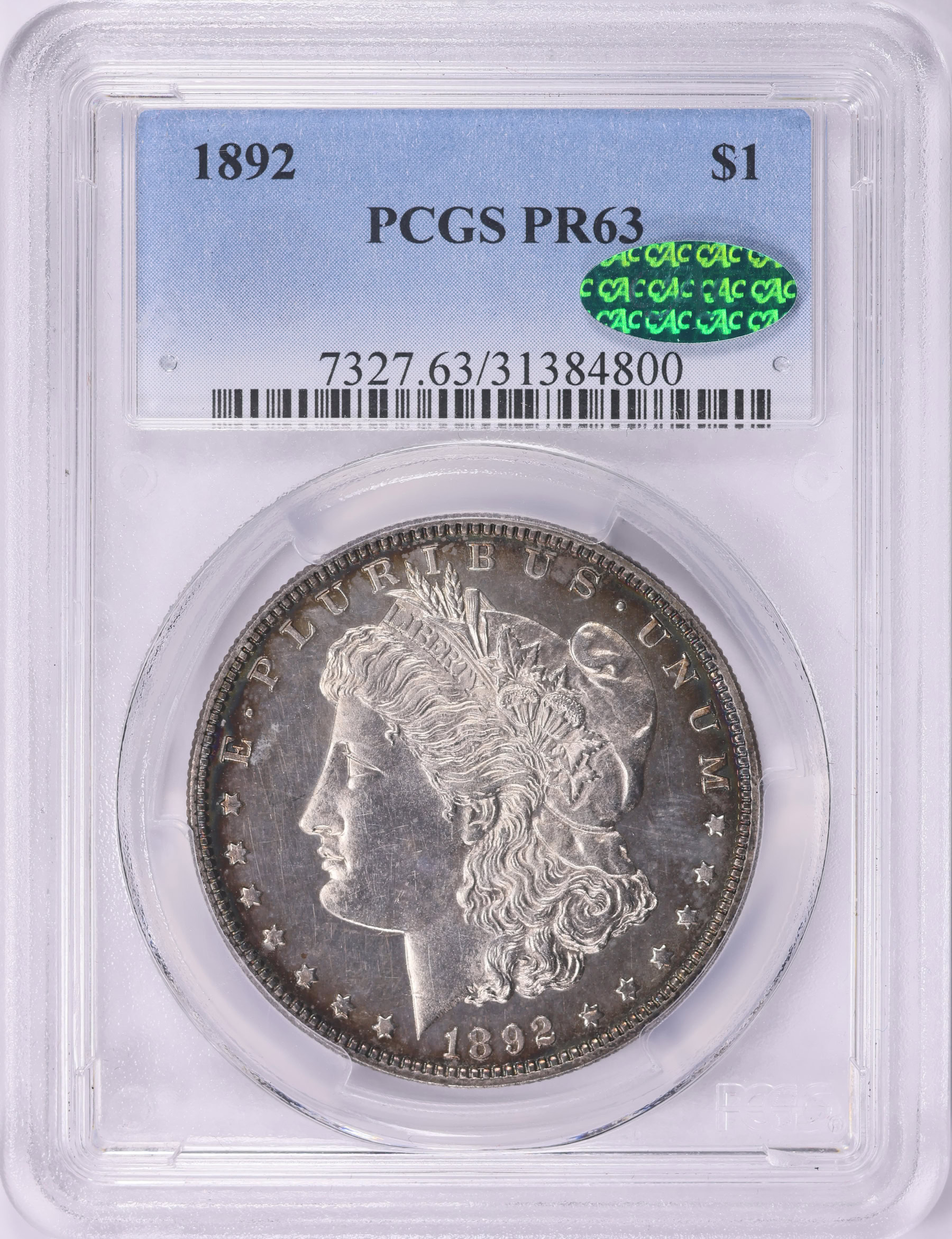1892 Morgan Silver Dollar PCGS Proof-63 (CAC Green) (Toned) (Item ...