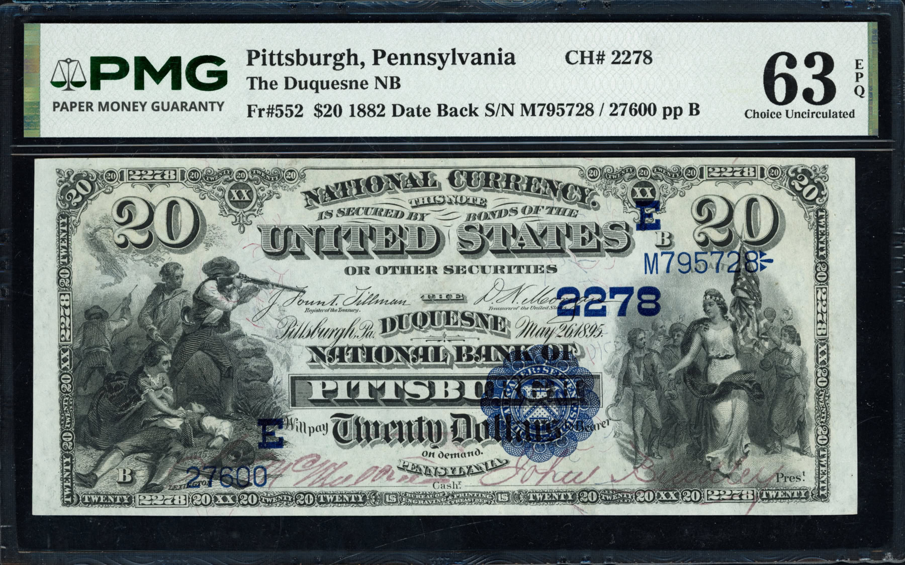 Fr. 552 Pittsburgh, Pennsylvania 1882 $20 Date Back Note The