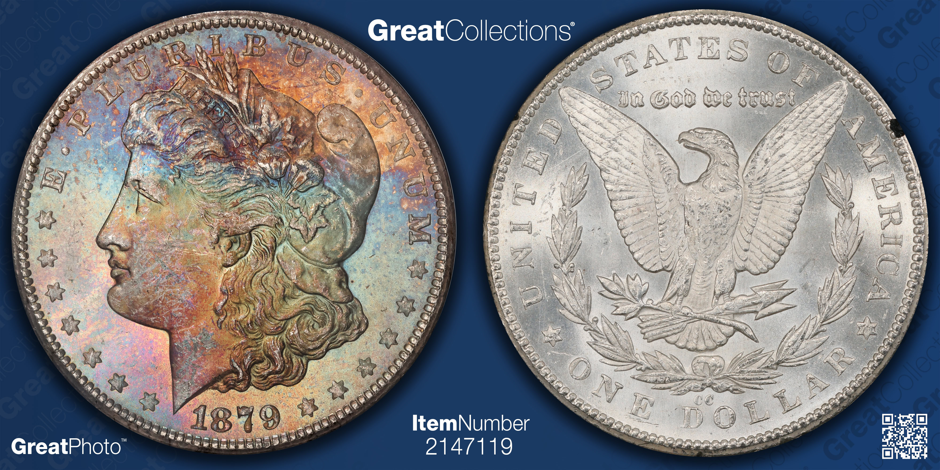 1879-CC Morgan Silver Dollar GSA Hoard NGC MS-62 (CAC Green