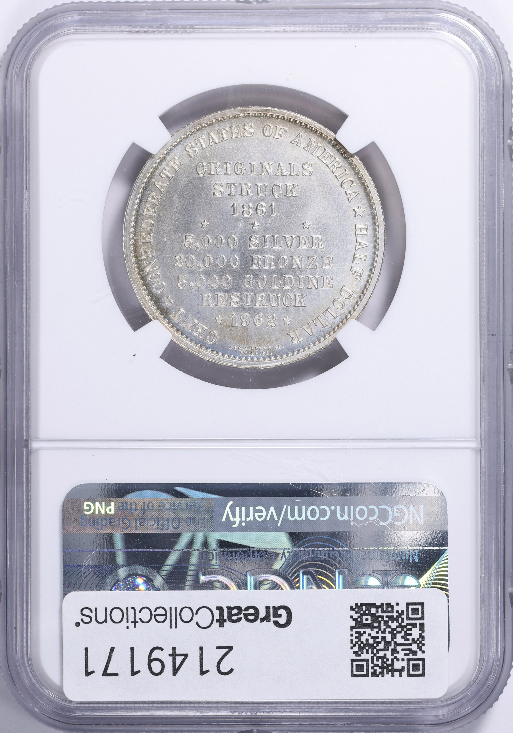 1962 Silver Confederate States of America Half Dollar Bashlow