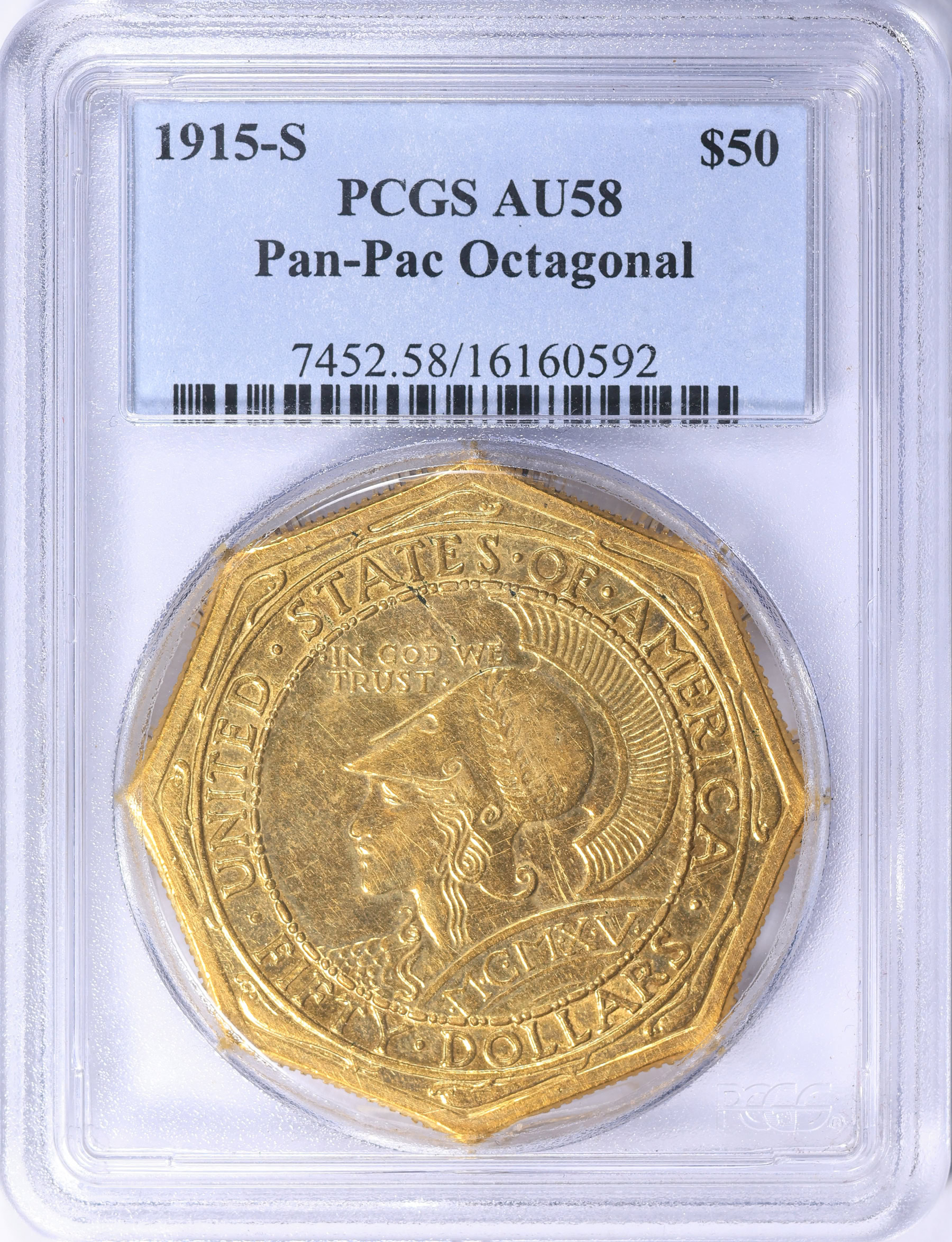 1915-S Panama-Pacific Exposition $50 Gold, Octagonal PCGS AU-58