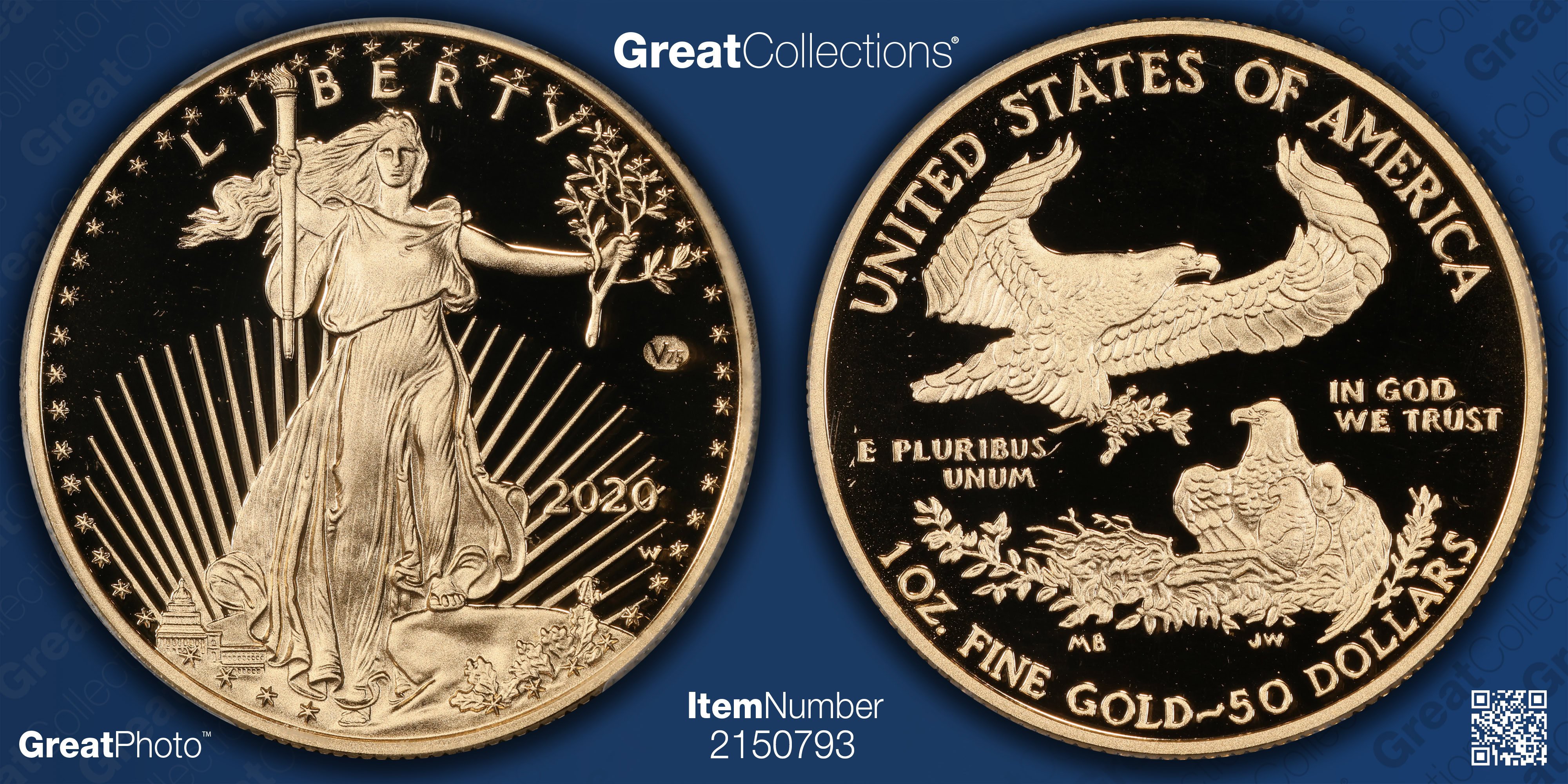2020-W $50 One-Ounce Gold American Eagle V75 Privy 1 of 1945