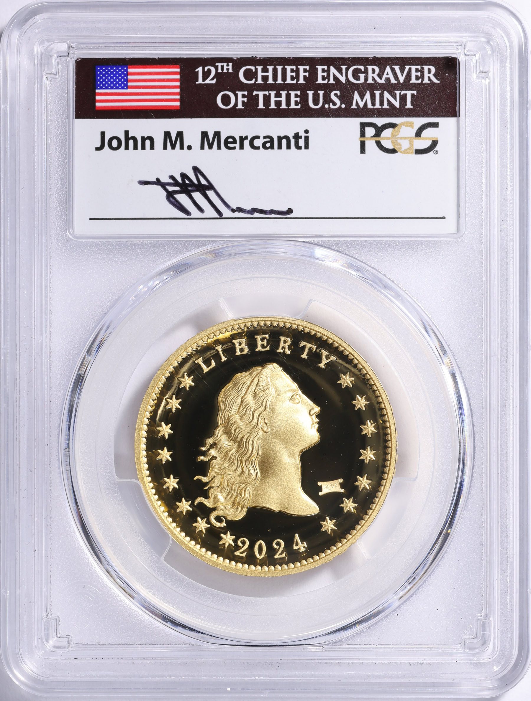2024 Flowing Hair High Relief Gold Dollar 230th Anniversary Privy