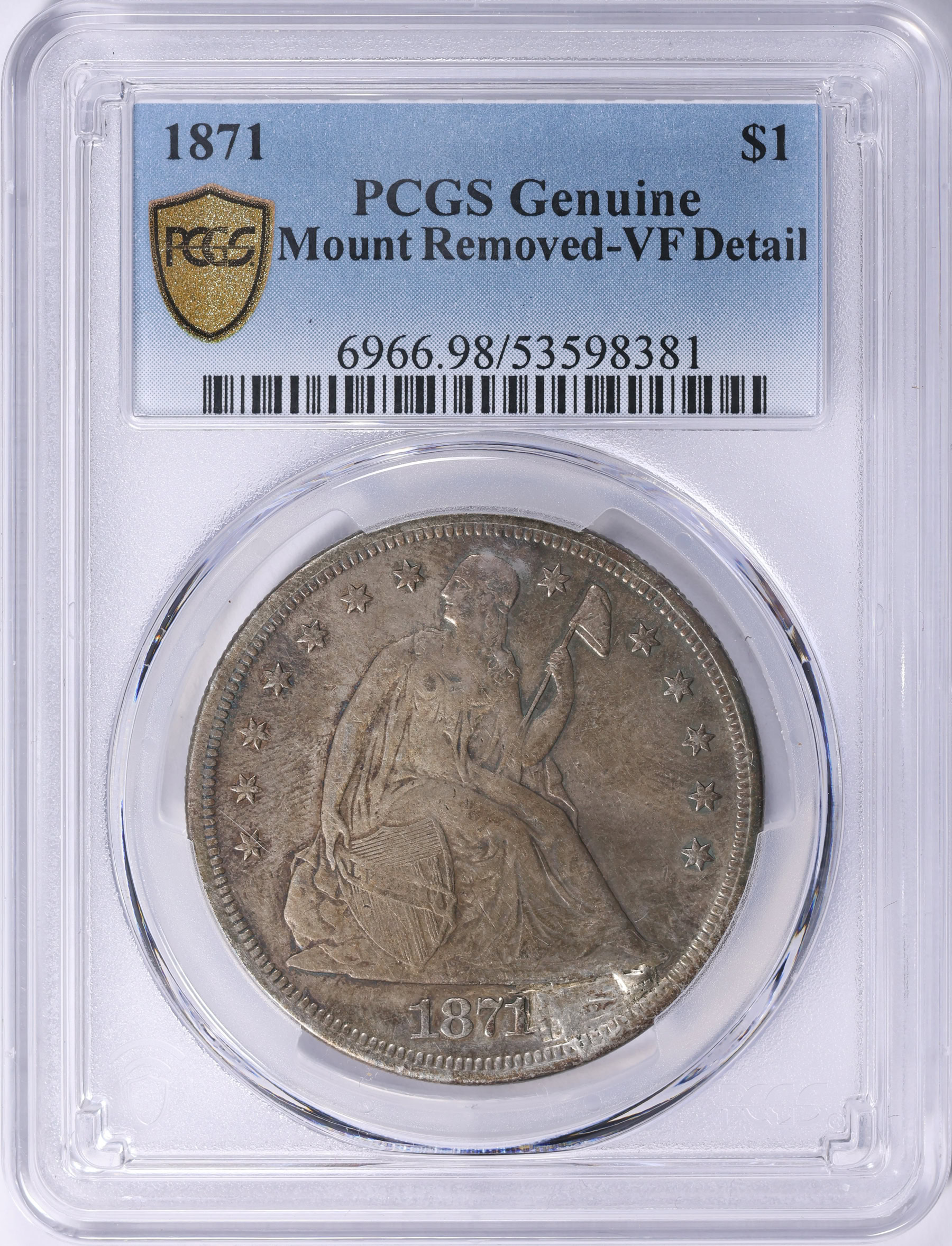 1871 Seated Liberty Silver Dollar PCGS Genuine VF Details (Item