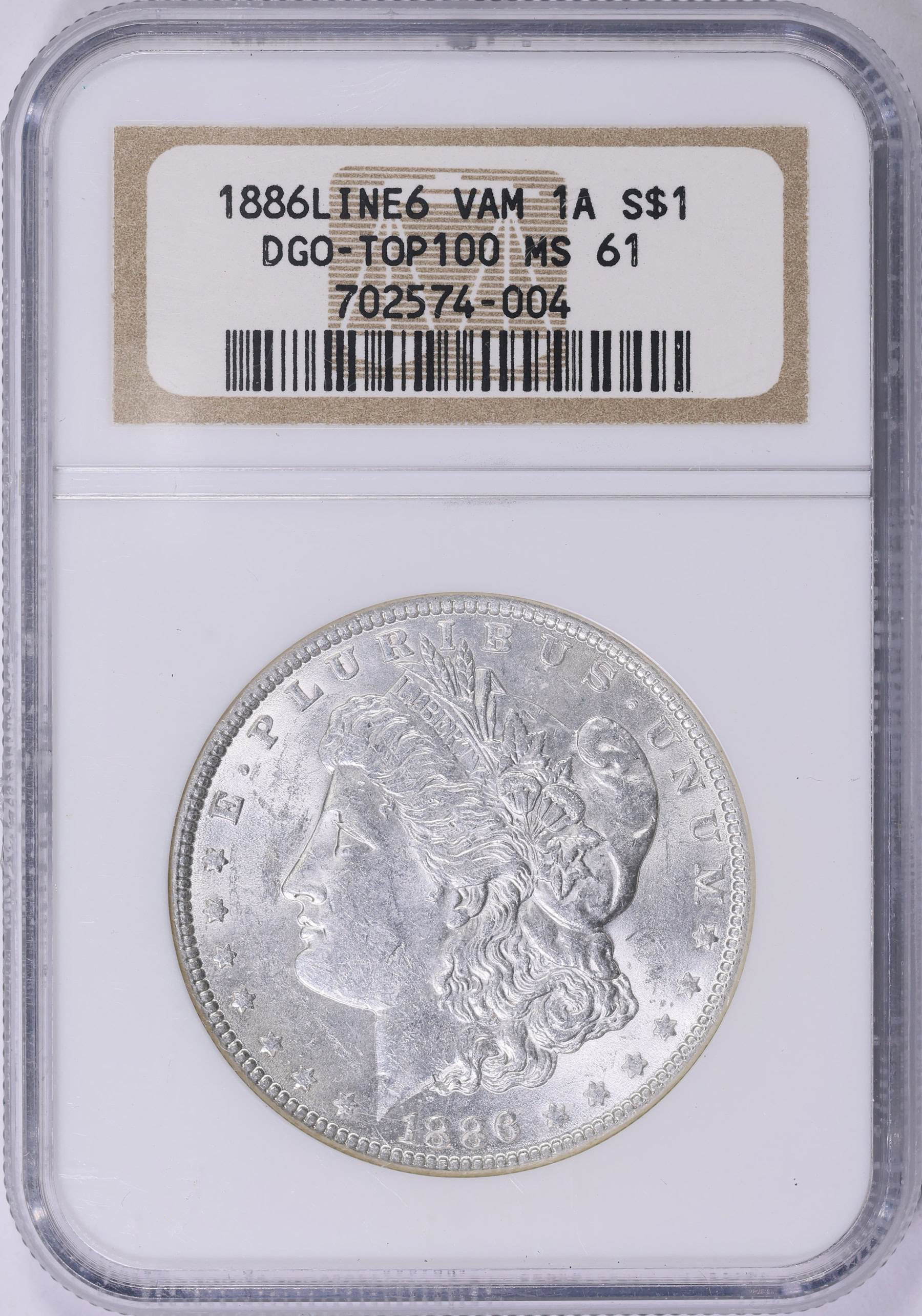 1886 Morgan Silver Dollar Line in 6 VAM-1A *Top 100* NGC MS-61