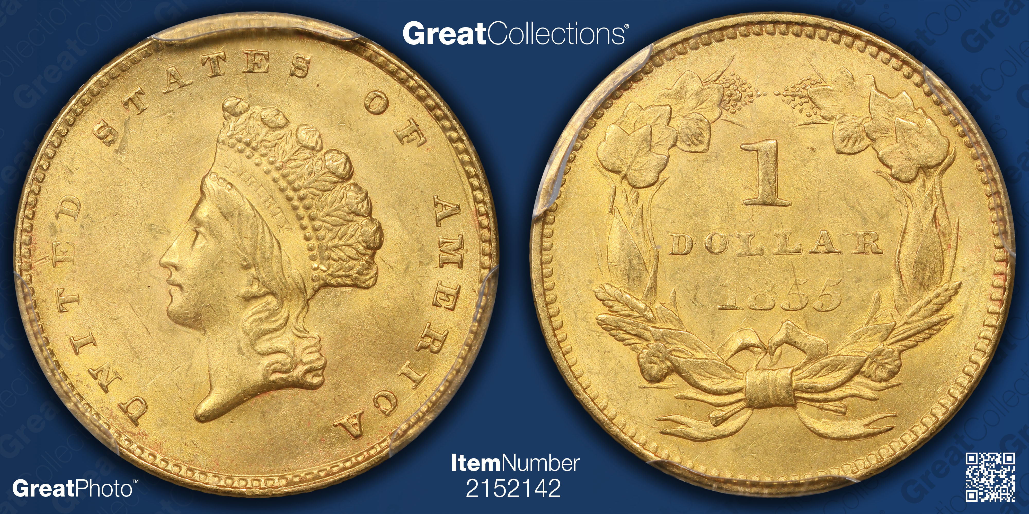 1855 Indian Princess Gold Dollar PCGS MS-63 (Item 2152142