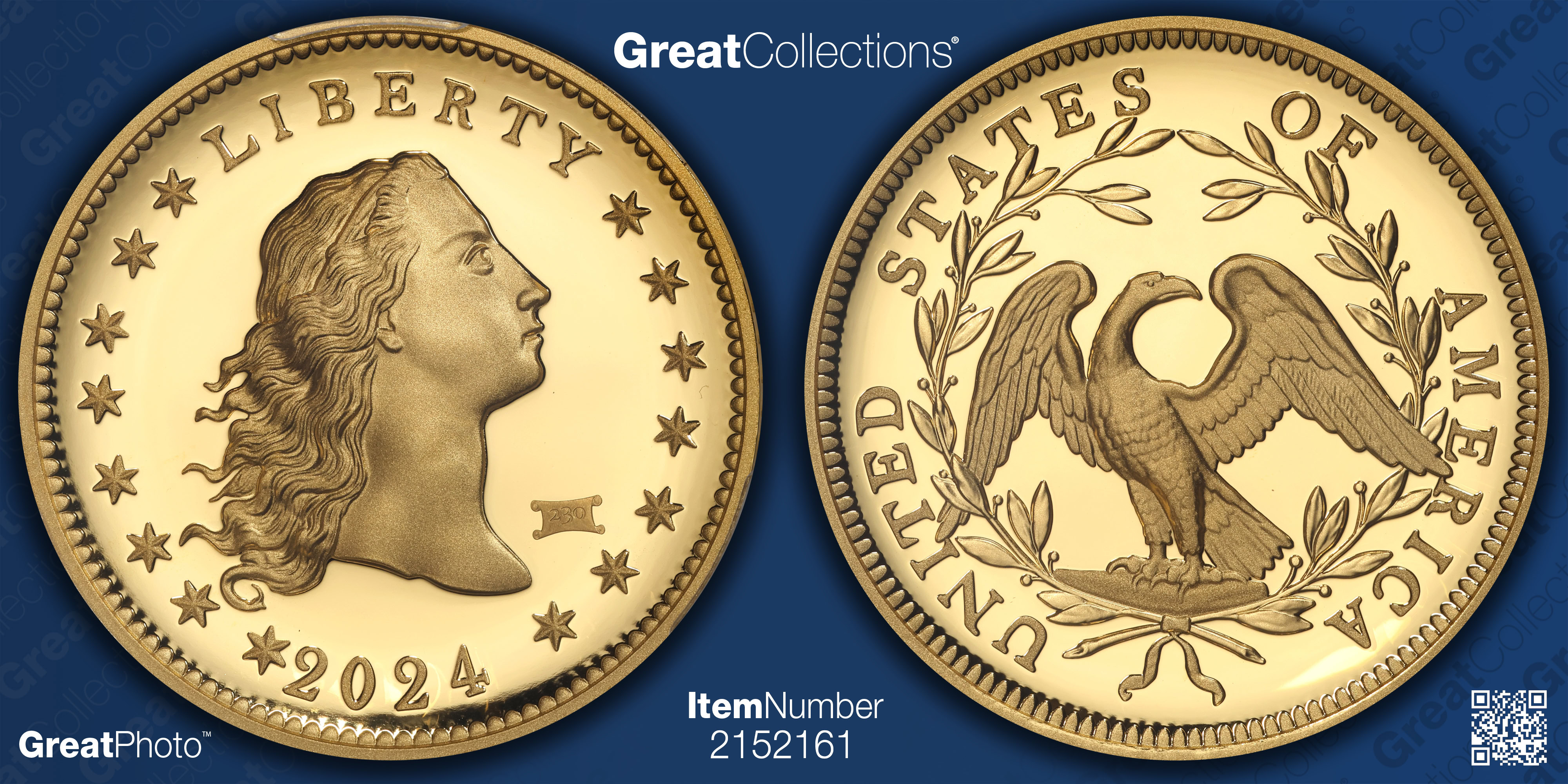 2024 Flowing Hair High Relief Gold Dollar 230th Anniversary Privy