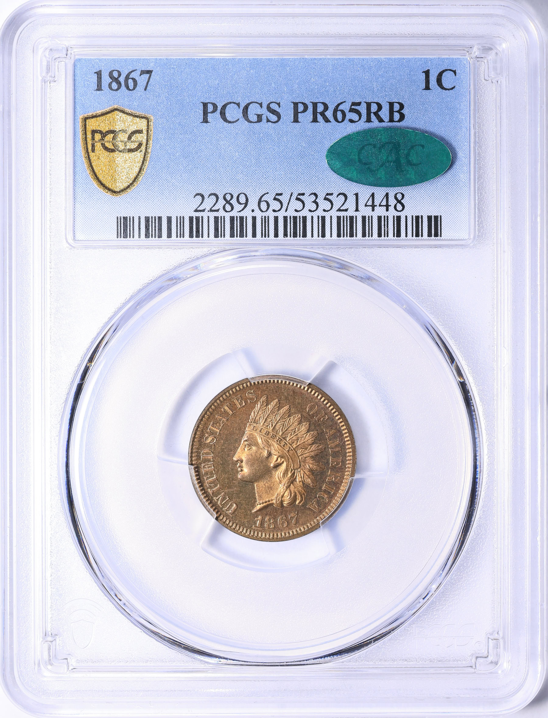 1867 Indian Cent PCGS Proof-65 RB (CAC Green) (Item 2153605