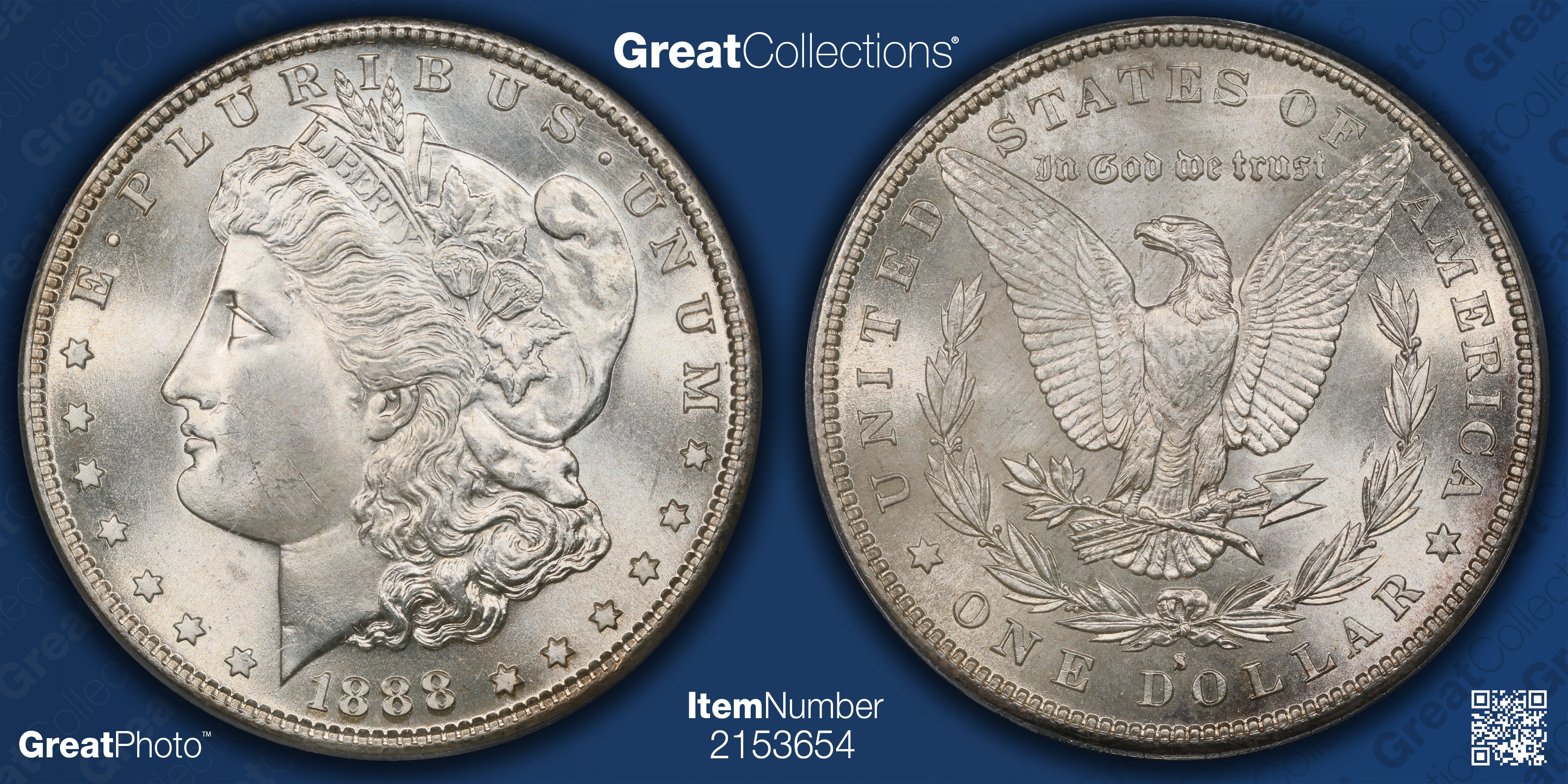 1888-S Morgan Silver Dollar PCGS MS-66 OGH (Eliasberg Collection