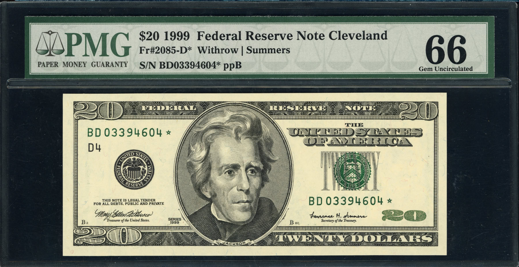 Fr. 2085-D* (BD* Block) 1999 $20 Cleveland Federal Reserve Star Note ...
