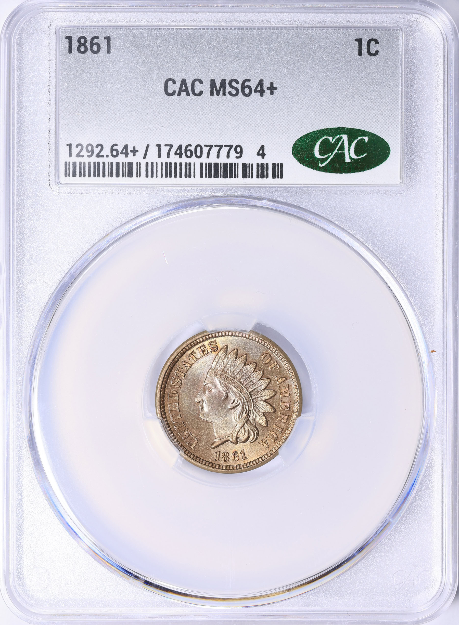 1861 Indian Cent CACG MS-64+ (Item 2153869) | GreatCollections