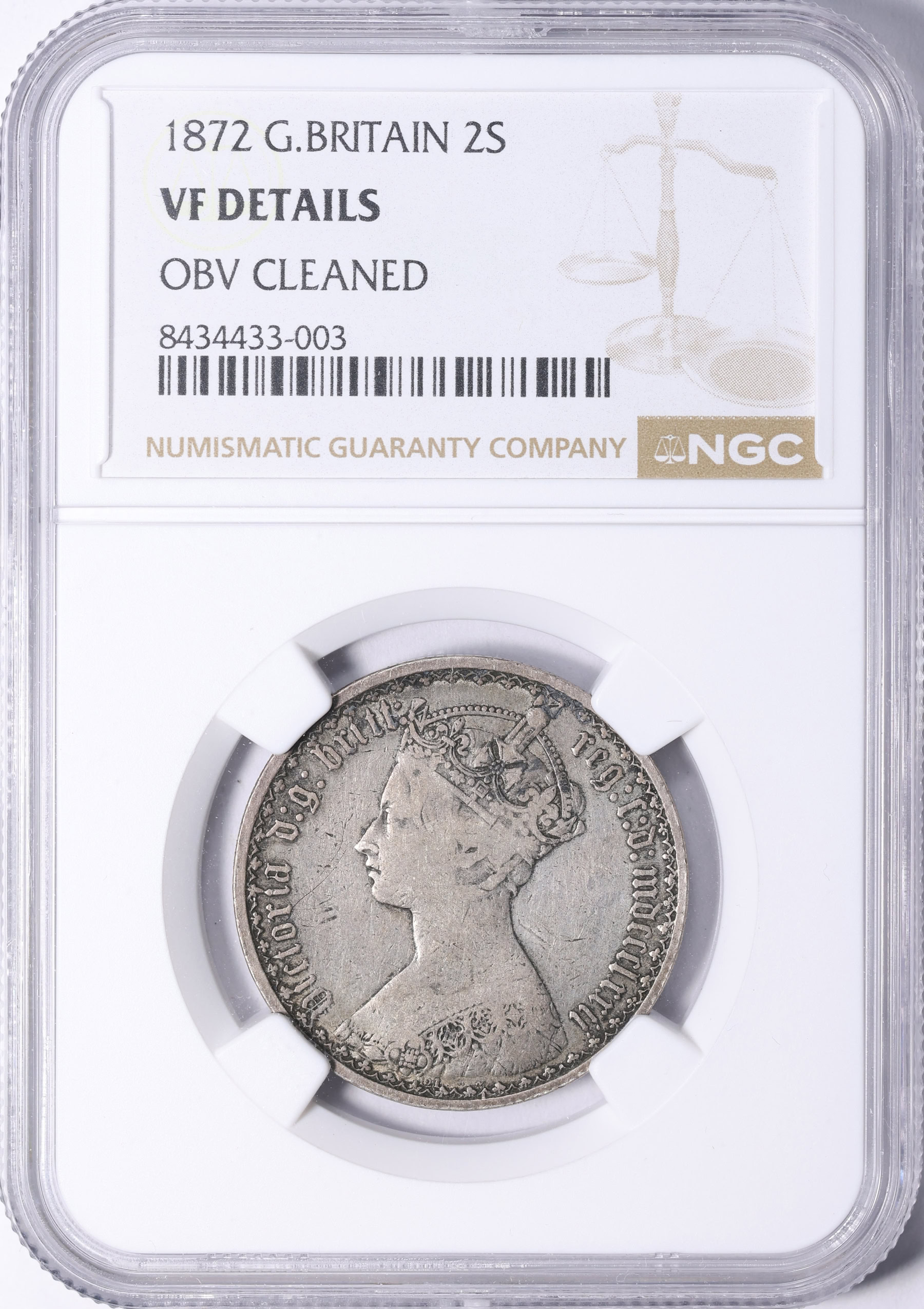 【NGC鑑定済】1872 ロンドン＆ライオン 銀貨 1オンス スミソニアン公式 Great Britain 1872 Silver Florin KM-746.2 NGC VF Details (Item