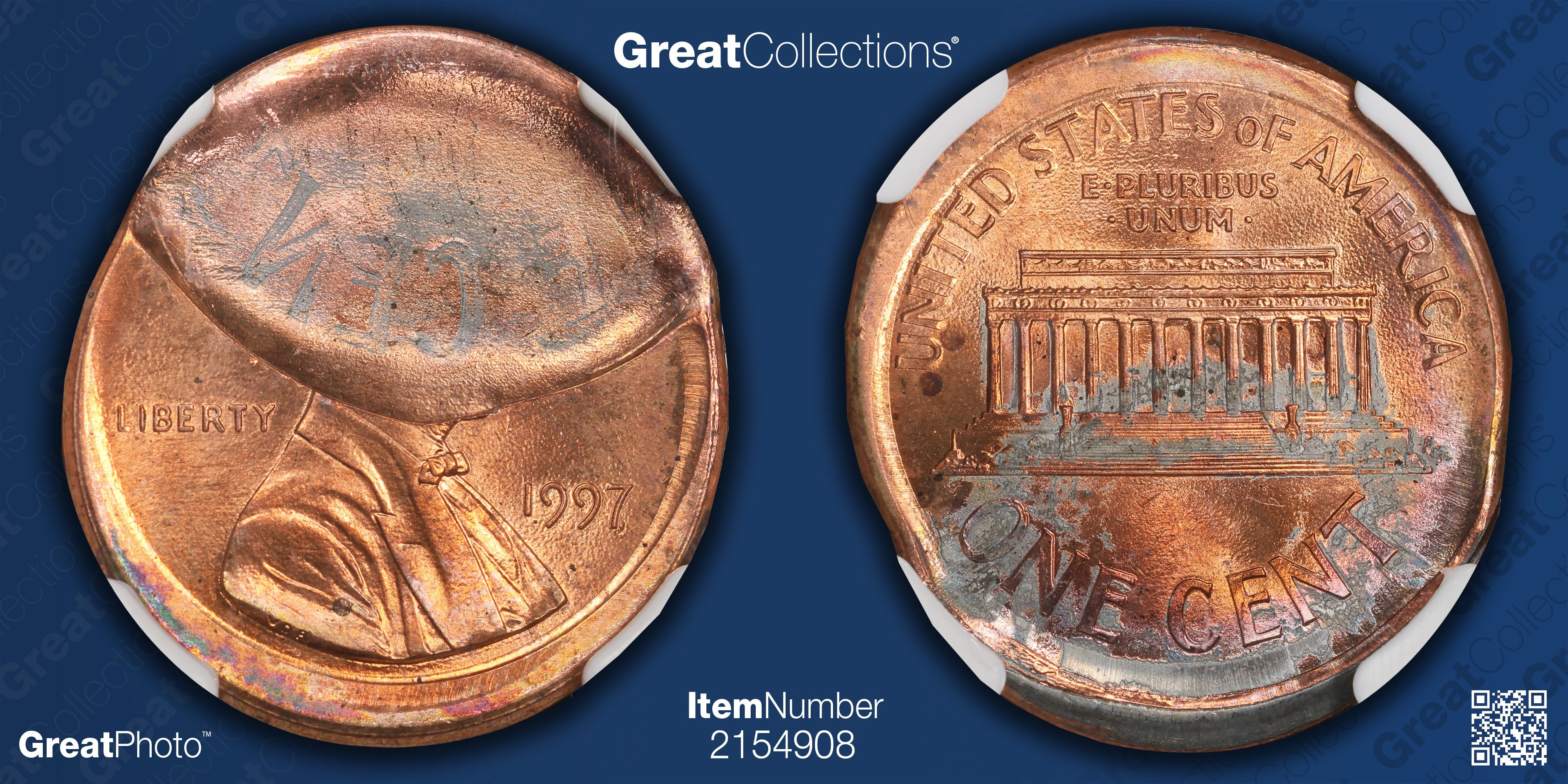 Mint Error 1997 Lincoln Cent Broad Struck with Obverse Brockage