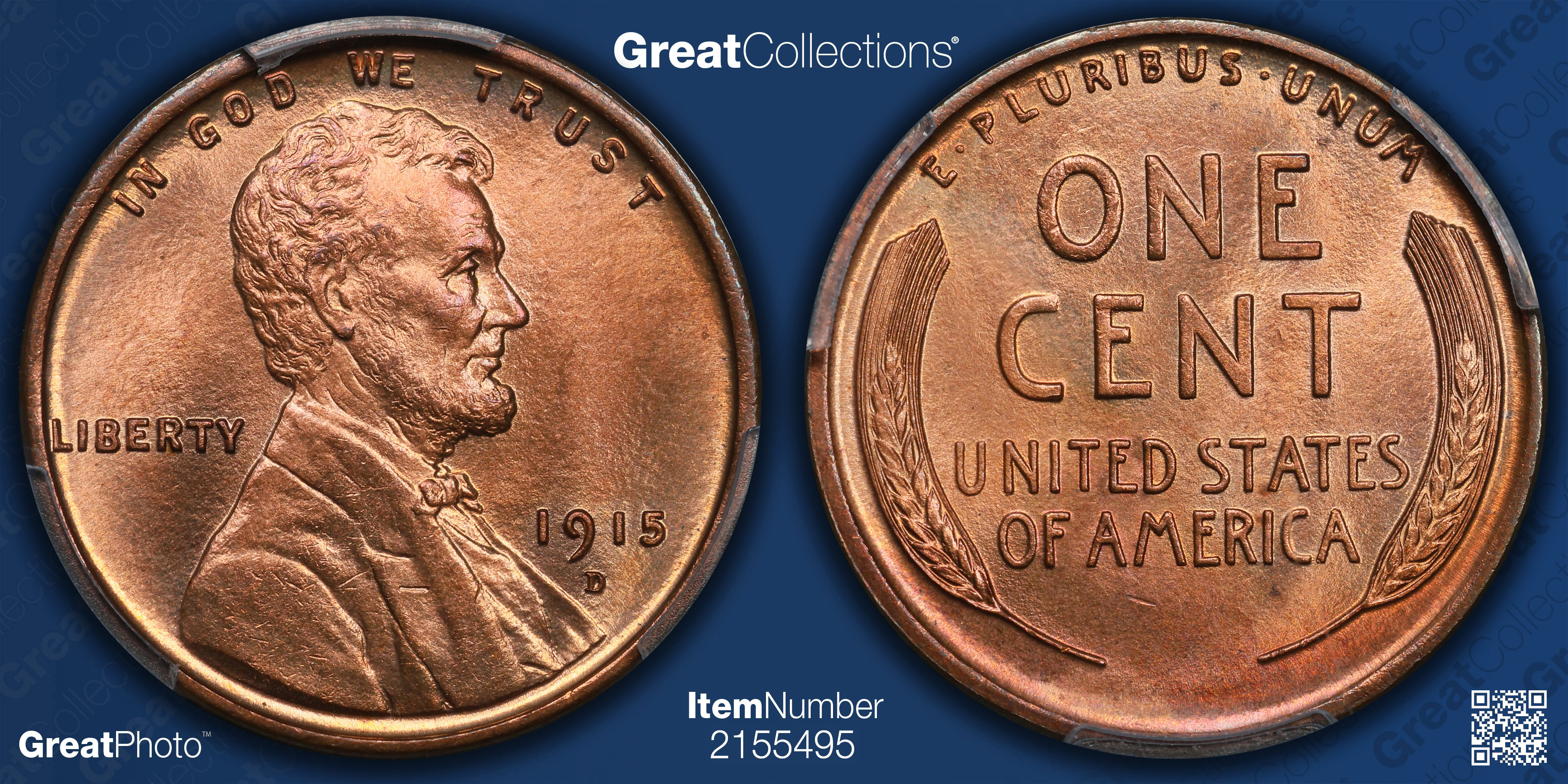 1915-D Lincoln Cent PCGS MS-66+ RD (CAC Green) (Bender Collection