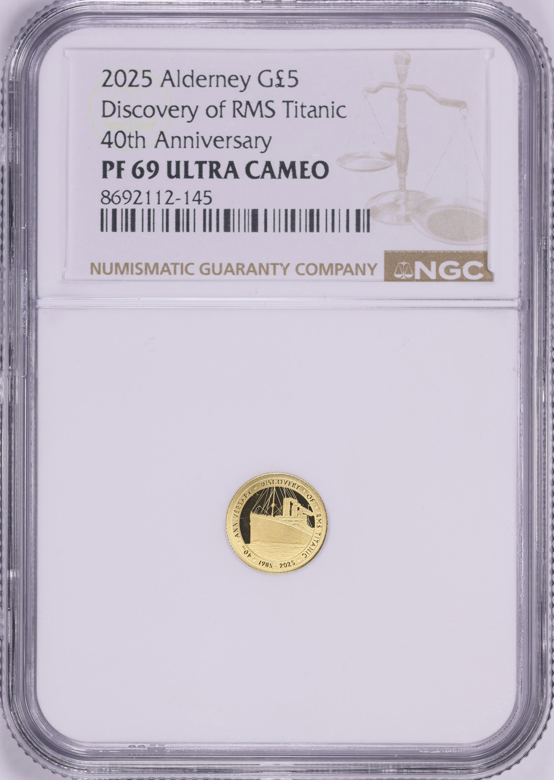 Alderney 2025 Gold £5 Discovery of the RMS Titanic 40th