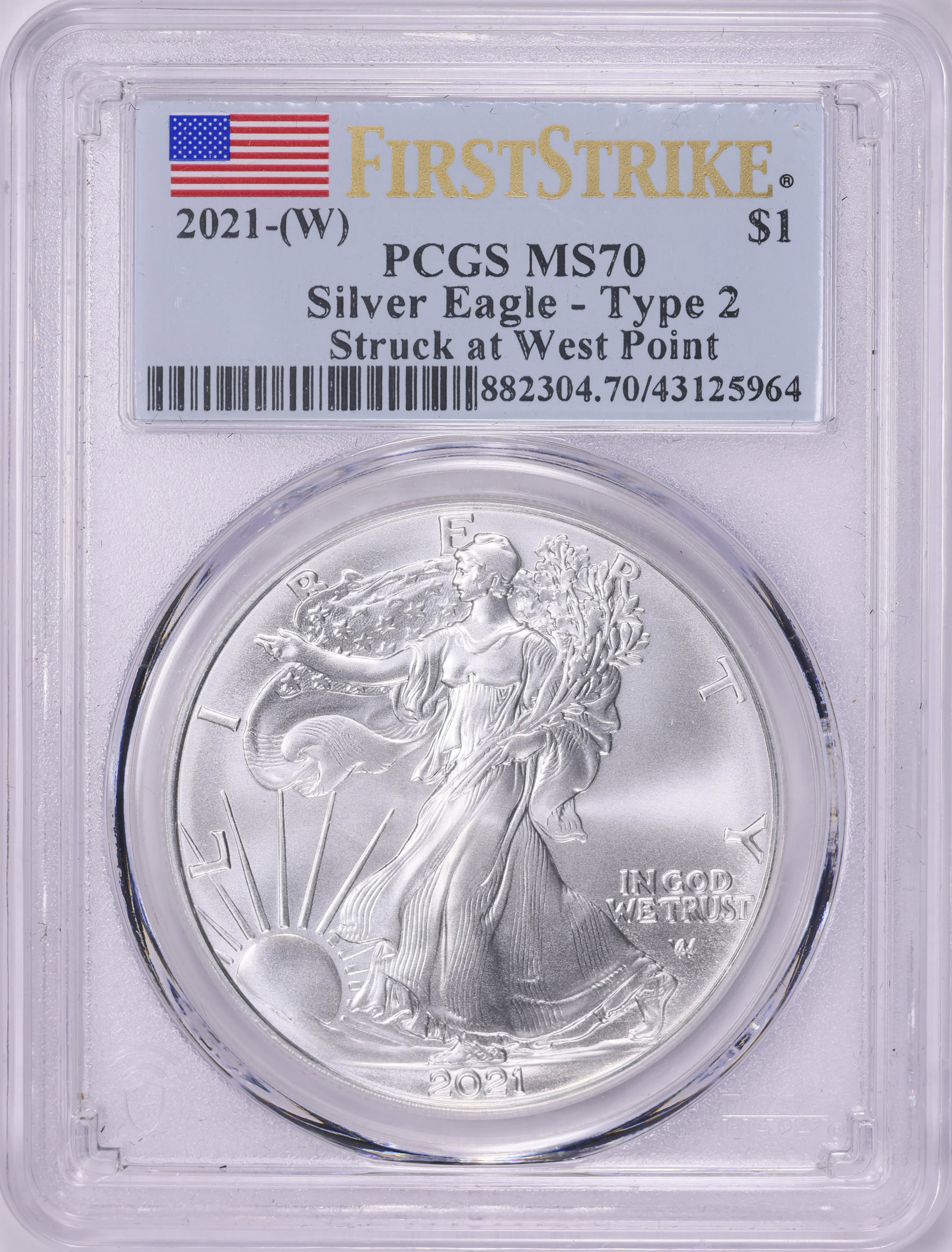 銀貨 Struck at West Point Mint 2021 MS70 2021-(W) $1 Silver Eagle Struck at West Point Type 2 First Strike
