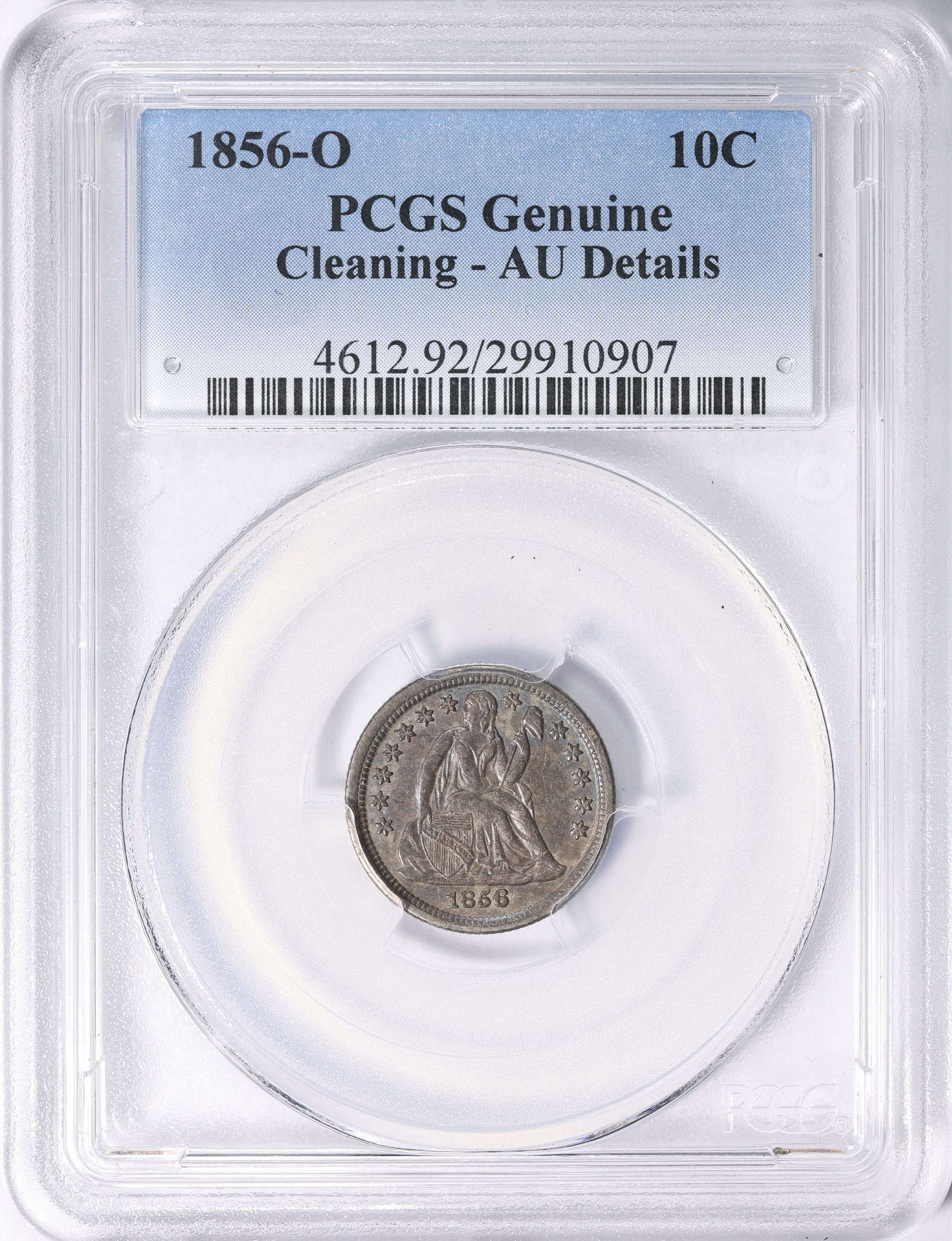 1856-O Seated Liberty Dime PCGS Genuine AU Details (Item 2157369