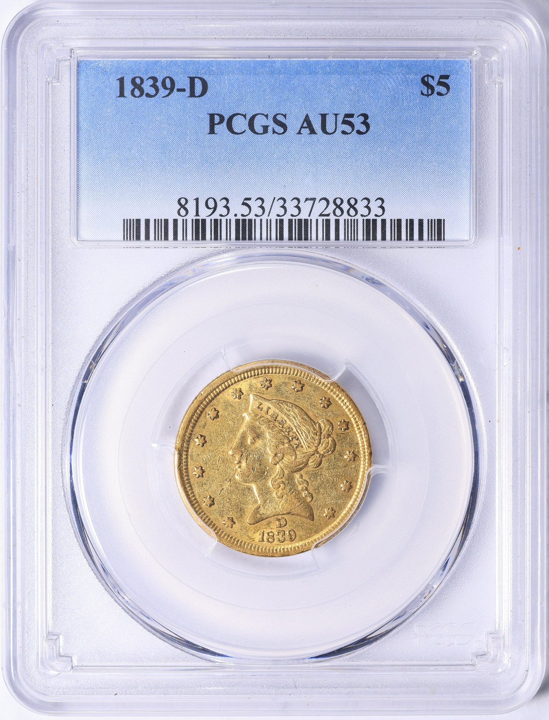 1839-D Liberty Gold Half Eagle PCGS AU-53 (Item 2158736