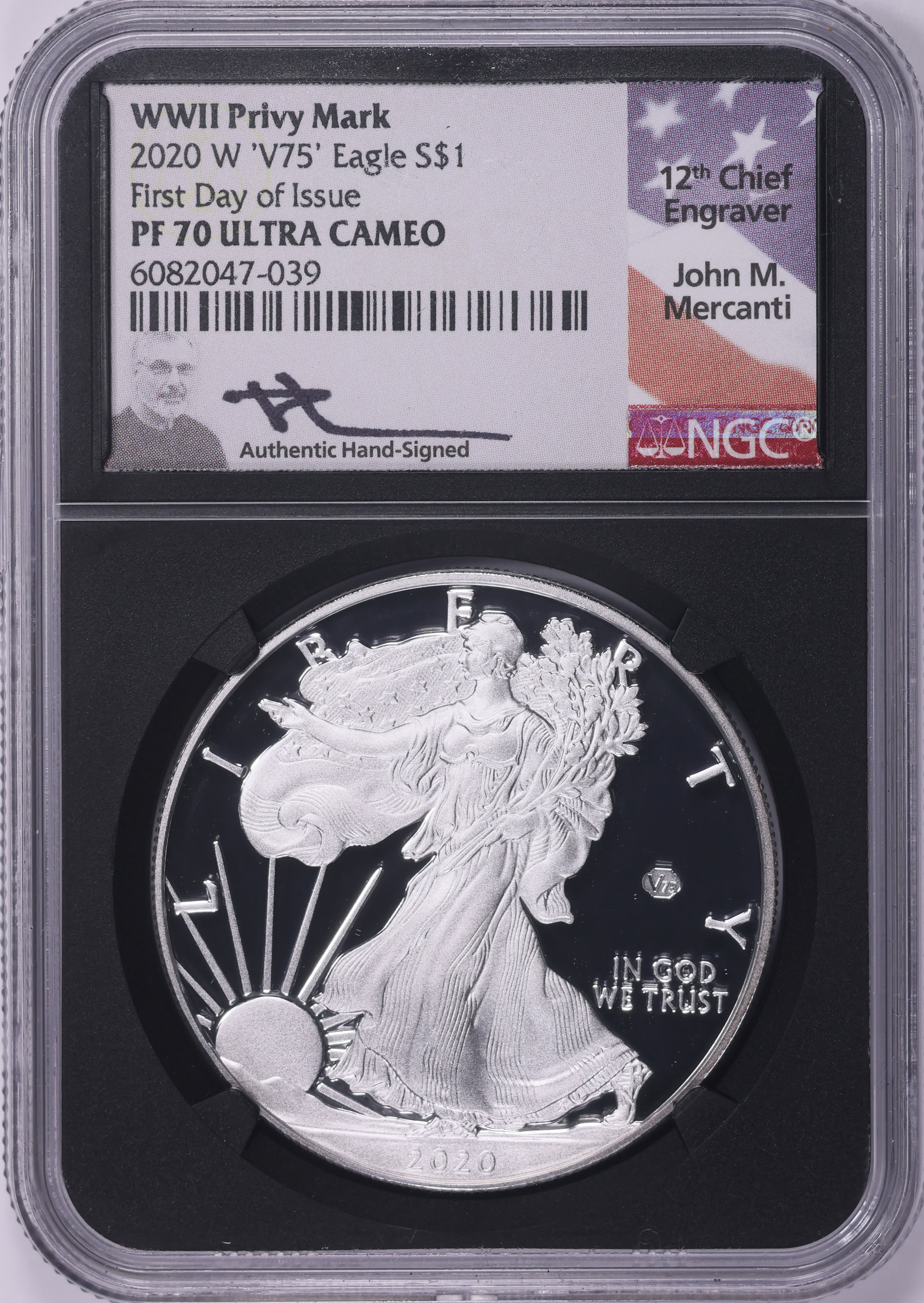 2020-W $1 Silver Eagle V75 Privy First Day of Issue NGC Proof-70