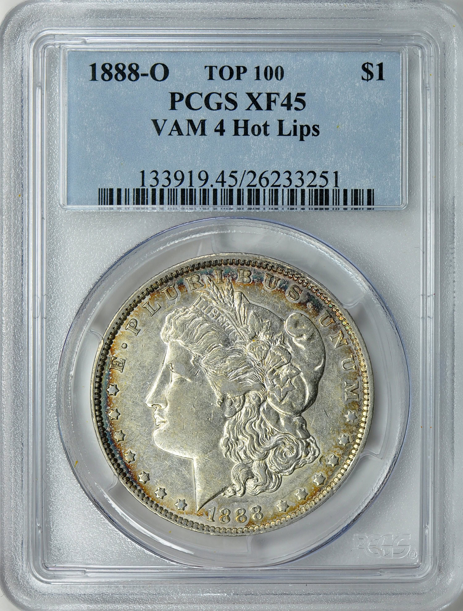 1888-O Morgan Silver Dollar VAM-4 Hot Lips Doubled Die Obverse Top