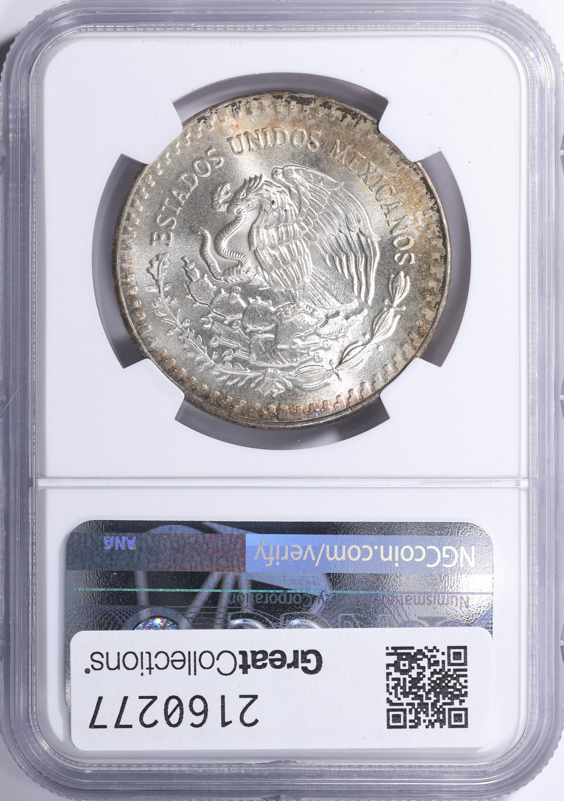 Mexico 1985-Mo Silver Onza Libertad KM-494.1 NGC MS-66 (Toned